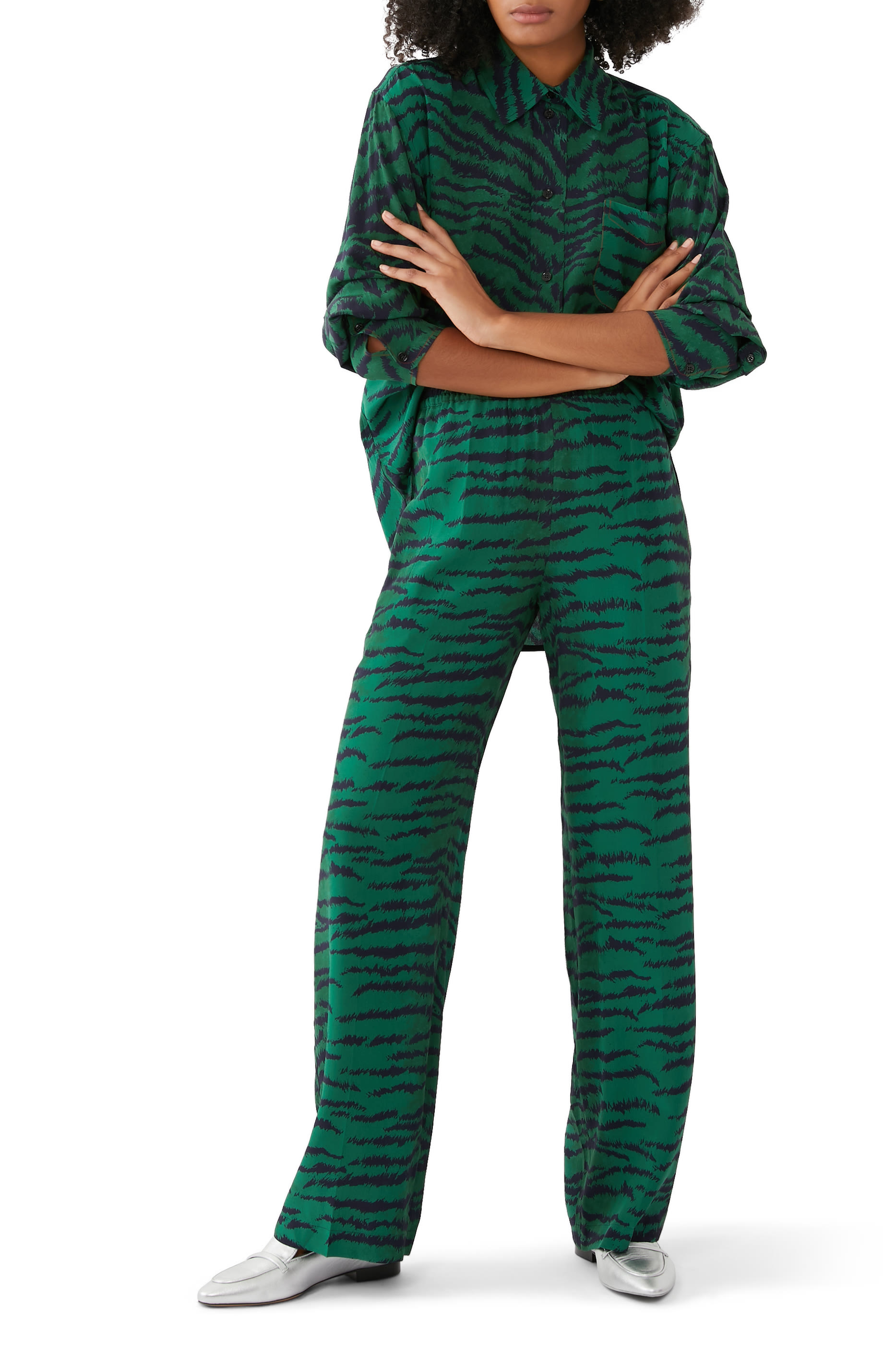 بنطال بنقشة جلد النمر حرير