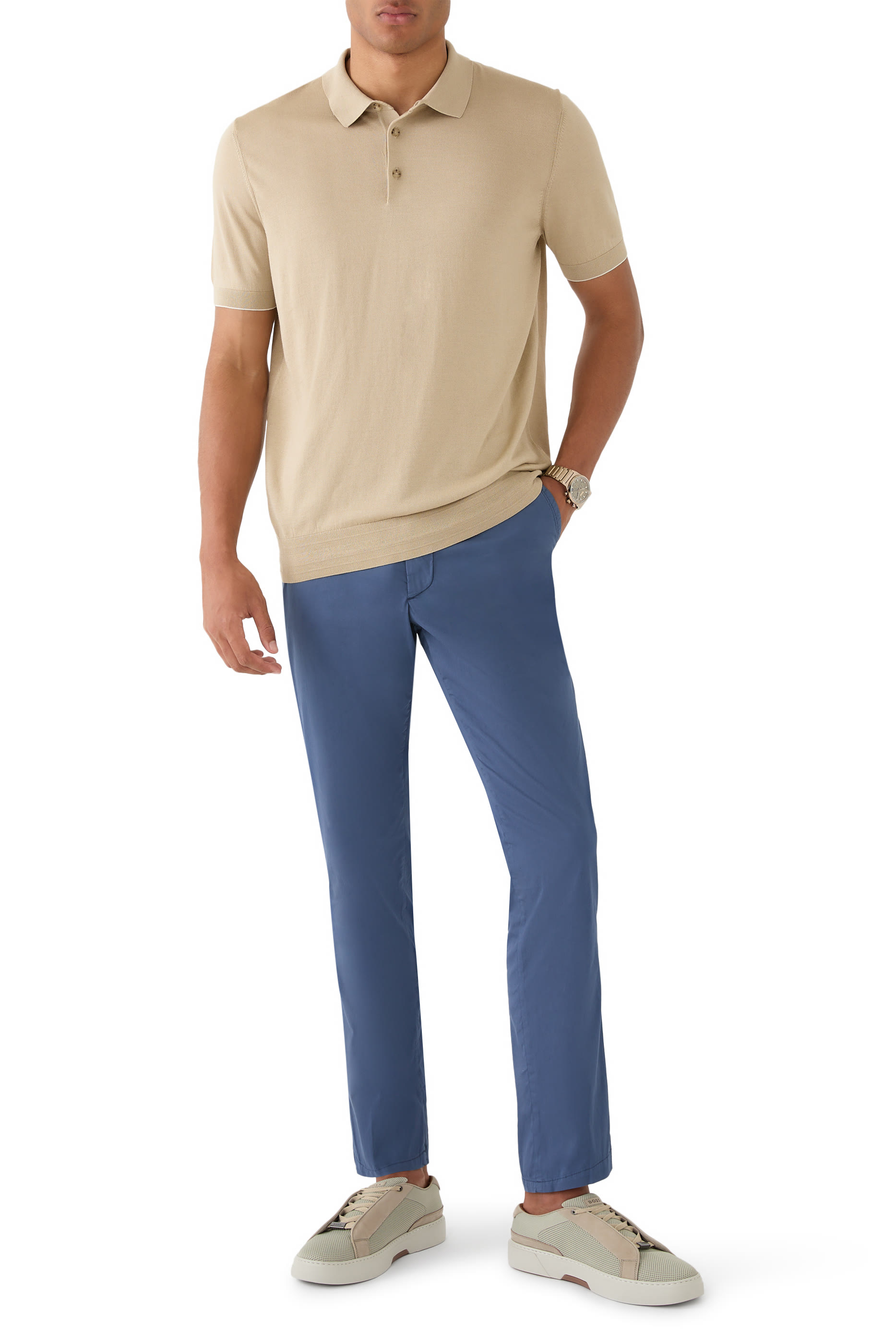 قميص بولو منسوج بقصة عادية