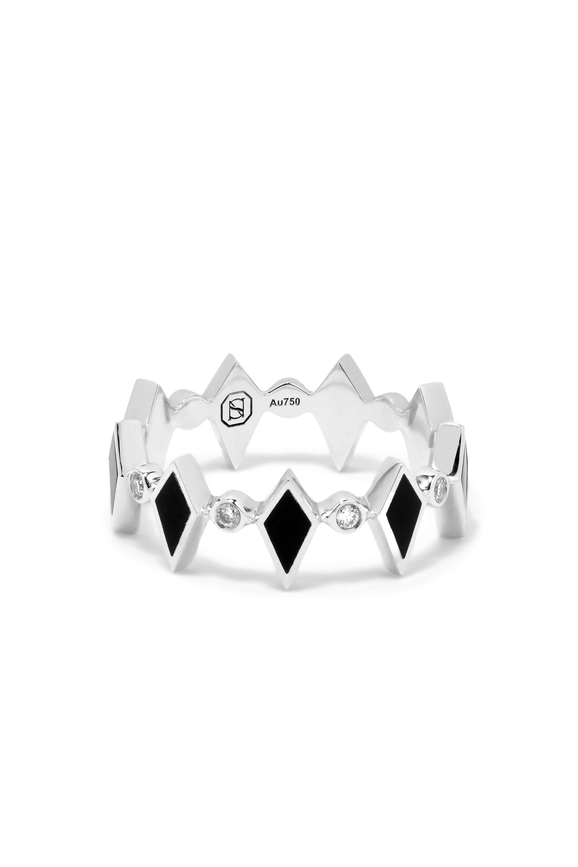 خاتم موزاييك مزين بالمينا والماس ذهب أبيض عيار 18