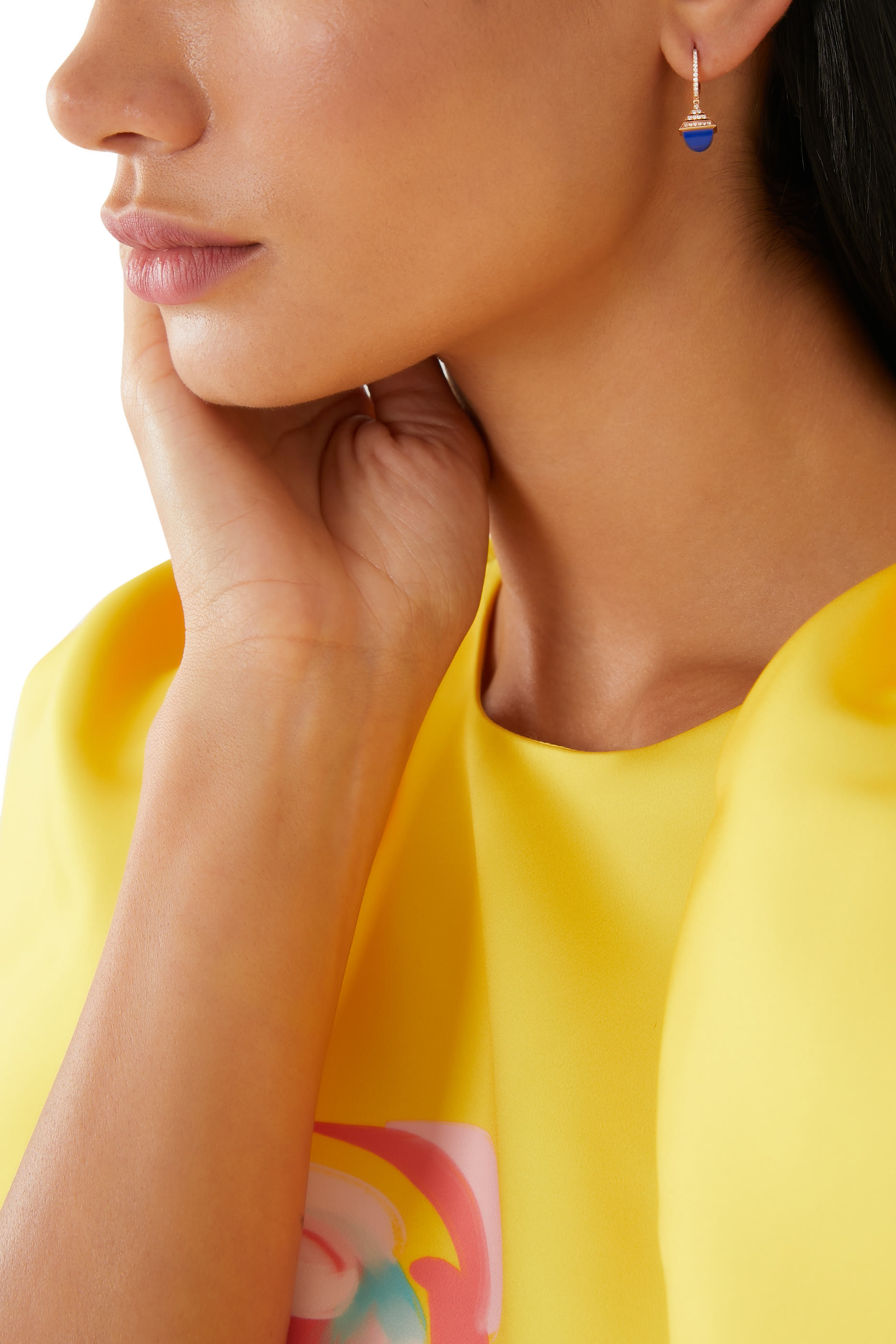 أقراط كليو ريف صغيرة متدلية مرصعة بالماس والازورد ذهب وردي عيار 18