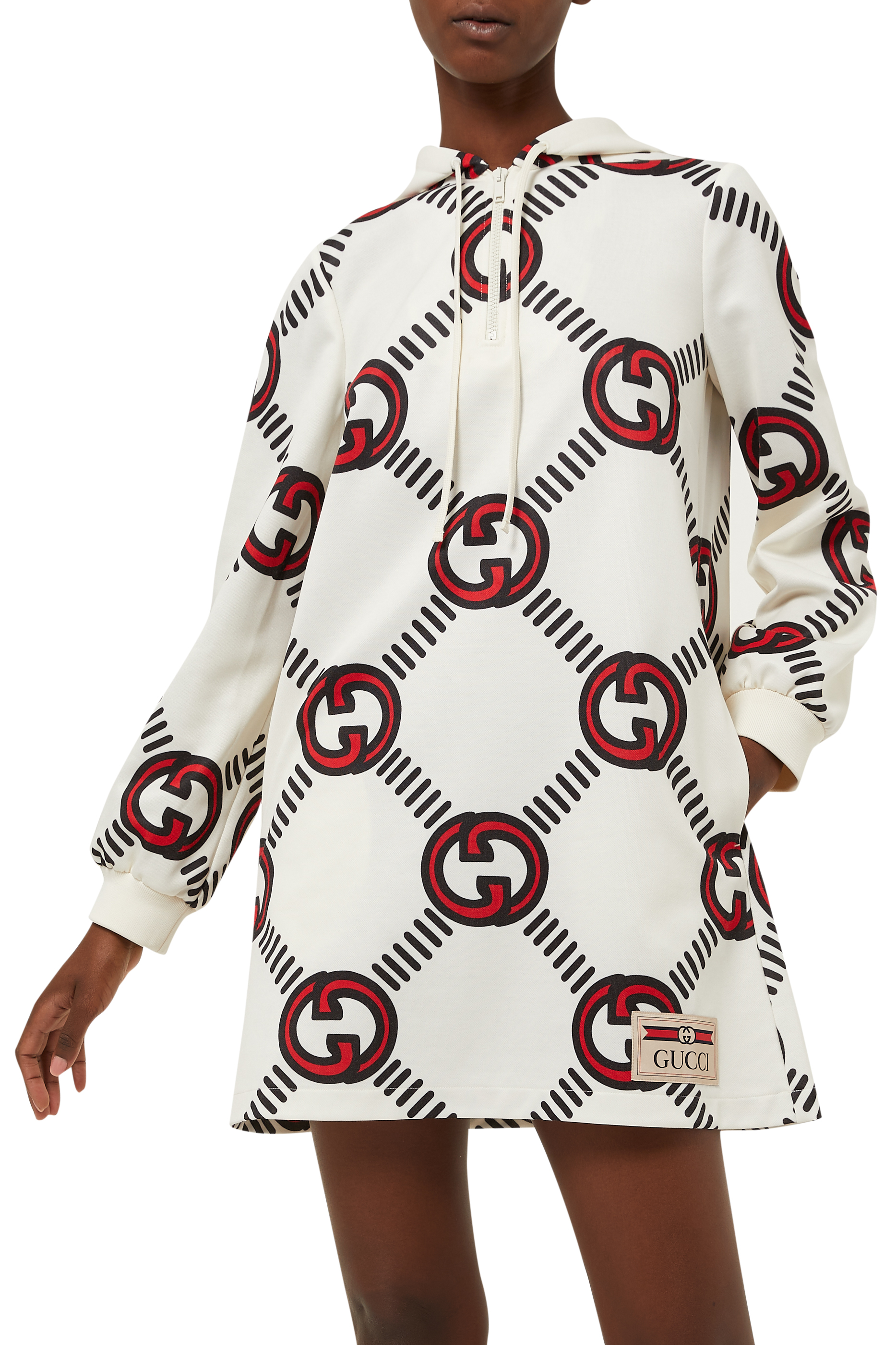 فستان جيرسيه معالج بشعار حرفي GG متداخلين&rlm;