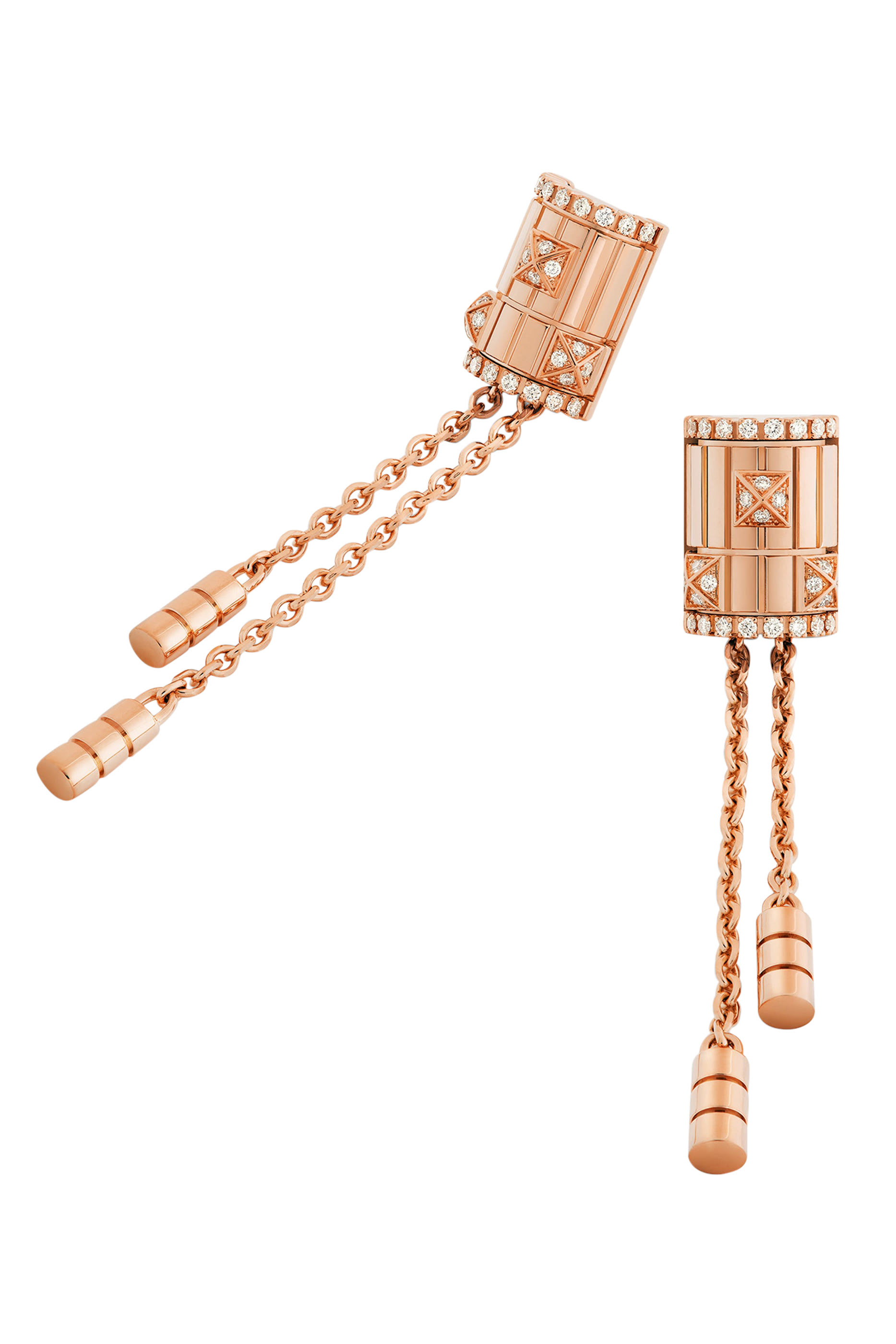 أقراط لايف بشرّابات مرصعة بالماس بالكامل ذهب وردي عيار 18