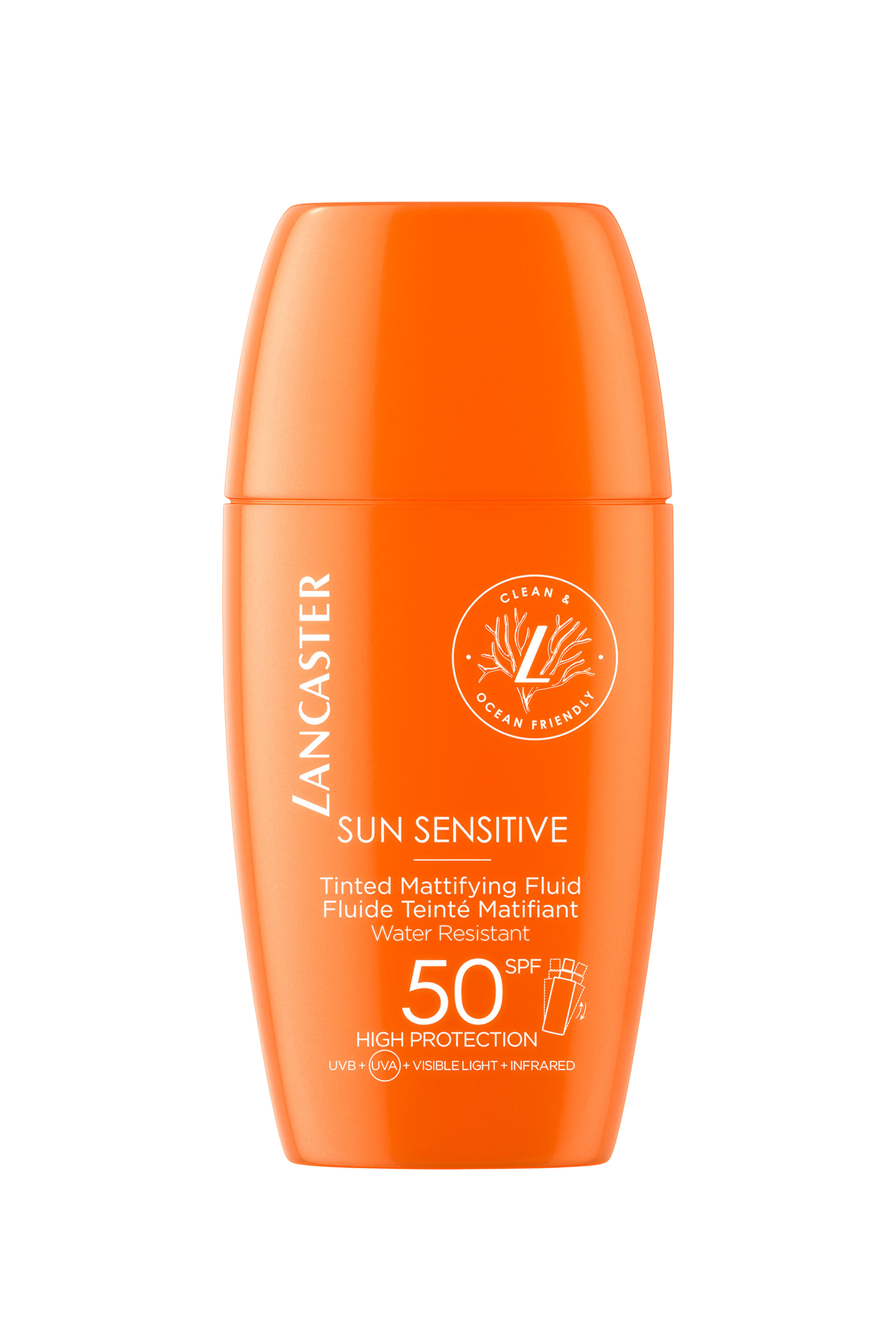 سائل سن سينسيتيف ملون لإزالة اللمعان من البشرة مع عامل حماية SPF50