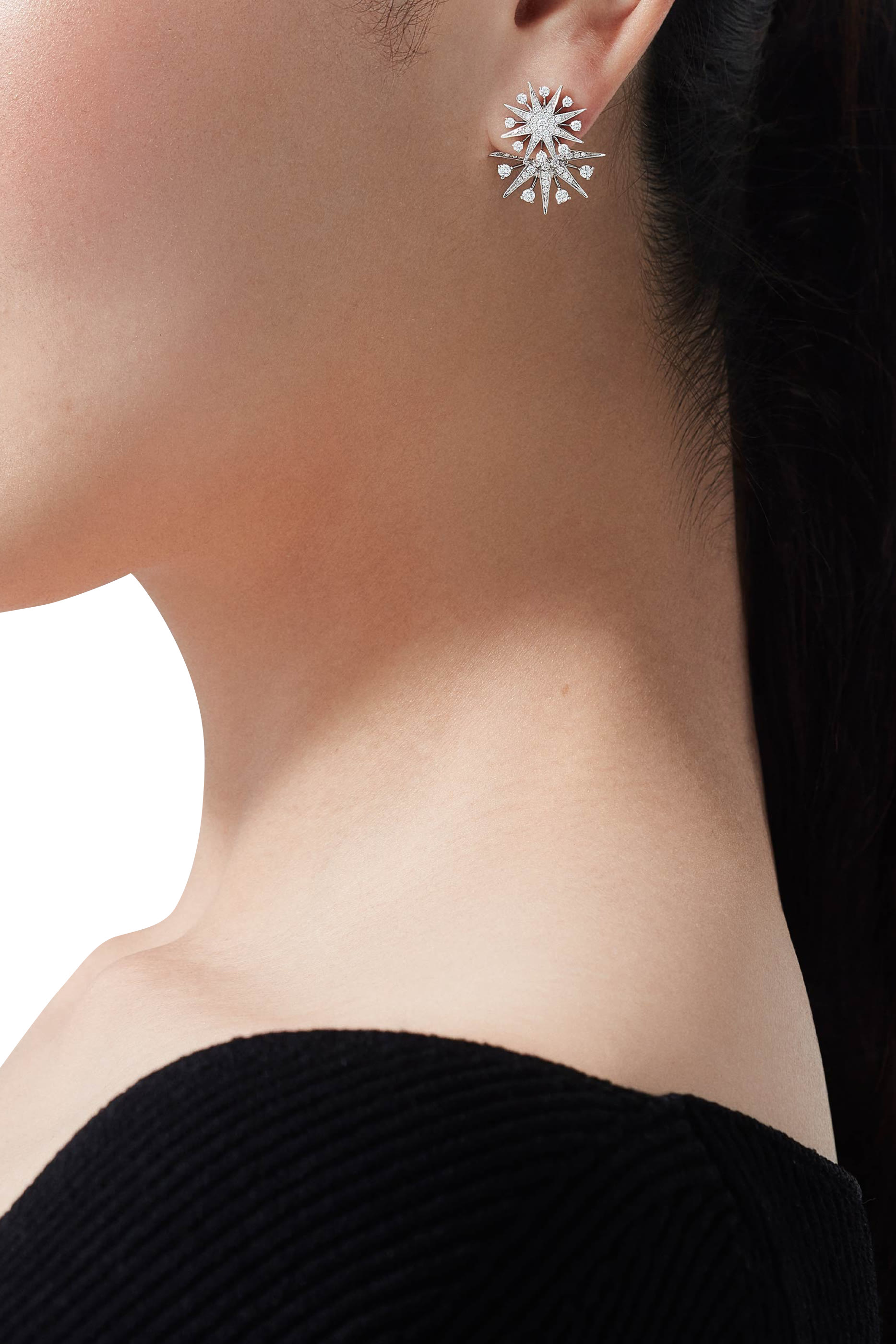 أقراط ستارلايت جاكيت مرصعة بالماس، ذهب أبيض عيار 18