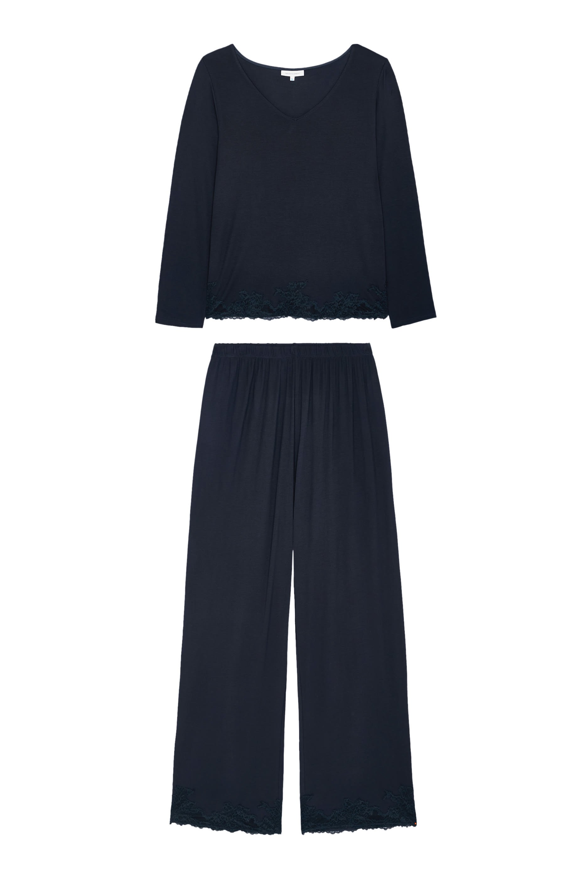 طقم بيجامة جيرسيه بأكمام طويلة وأجزاء دانتيل