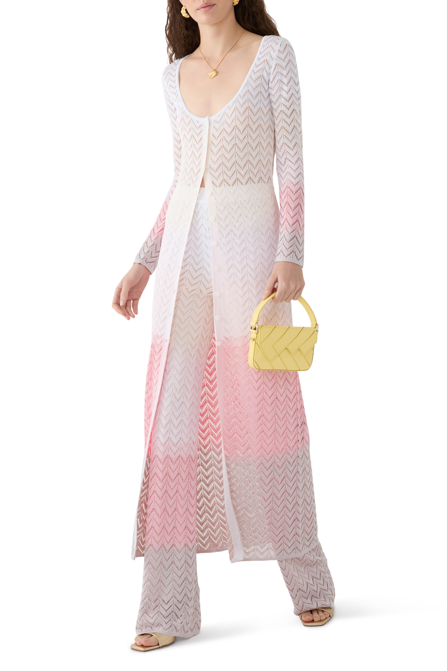 كارديغان طويل بنقشة خطوط متعرجة ولون متدرج فيسكوز