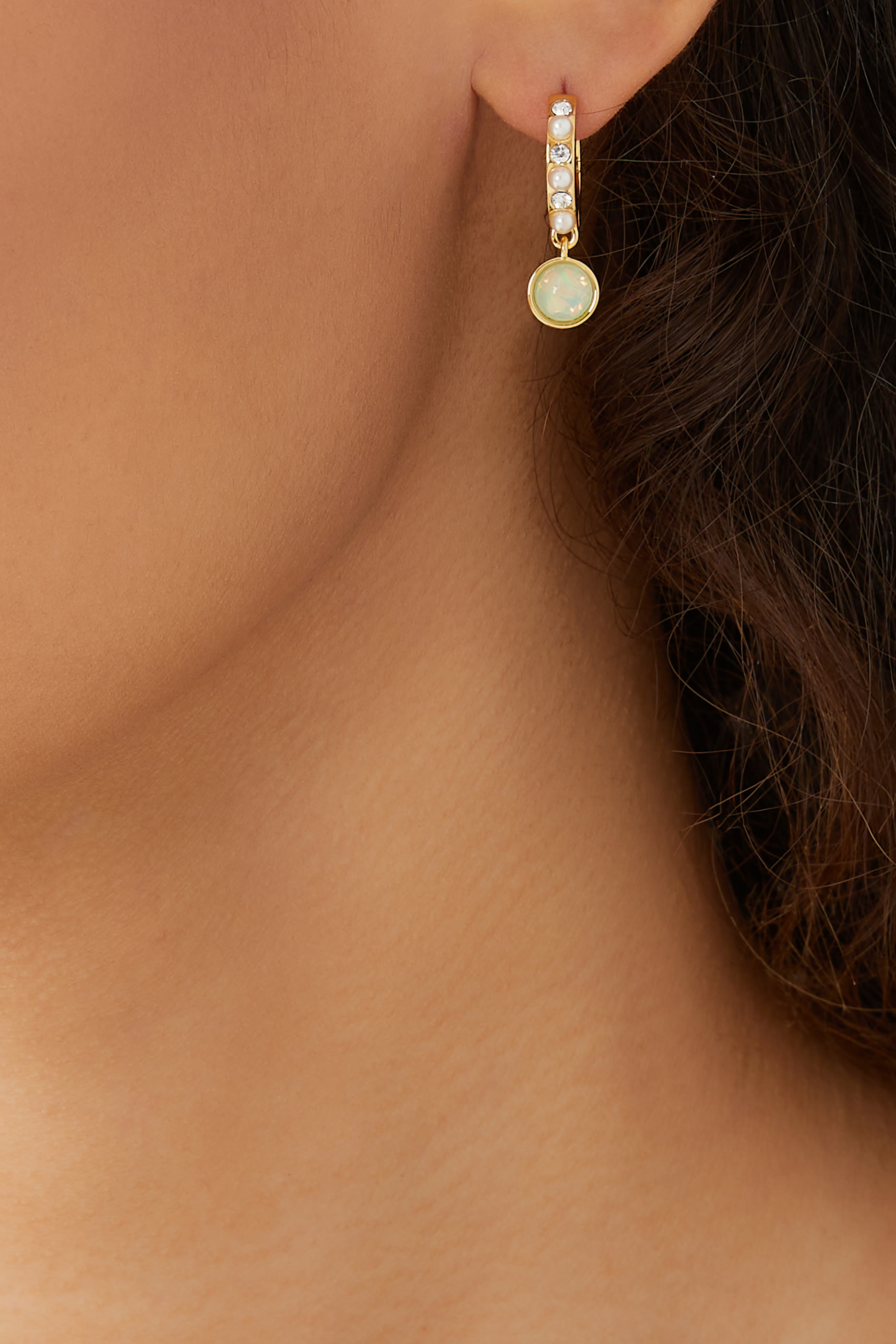 أقراط هاجي متدلية دائرية مرصعة بأحجار زركونيا مكعبة، نحاس