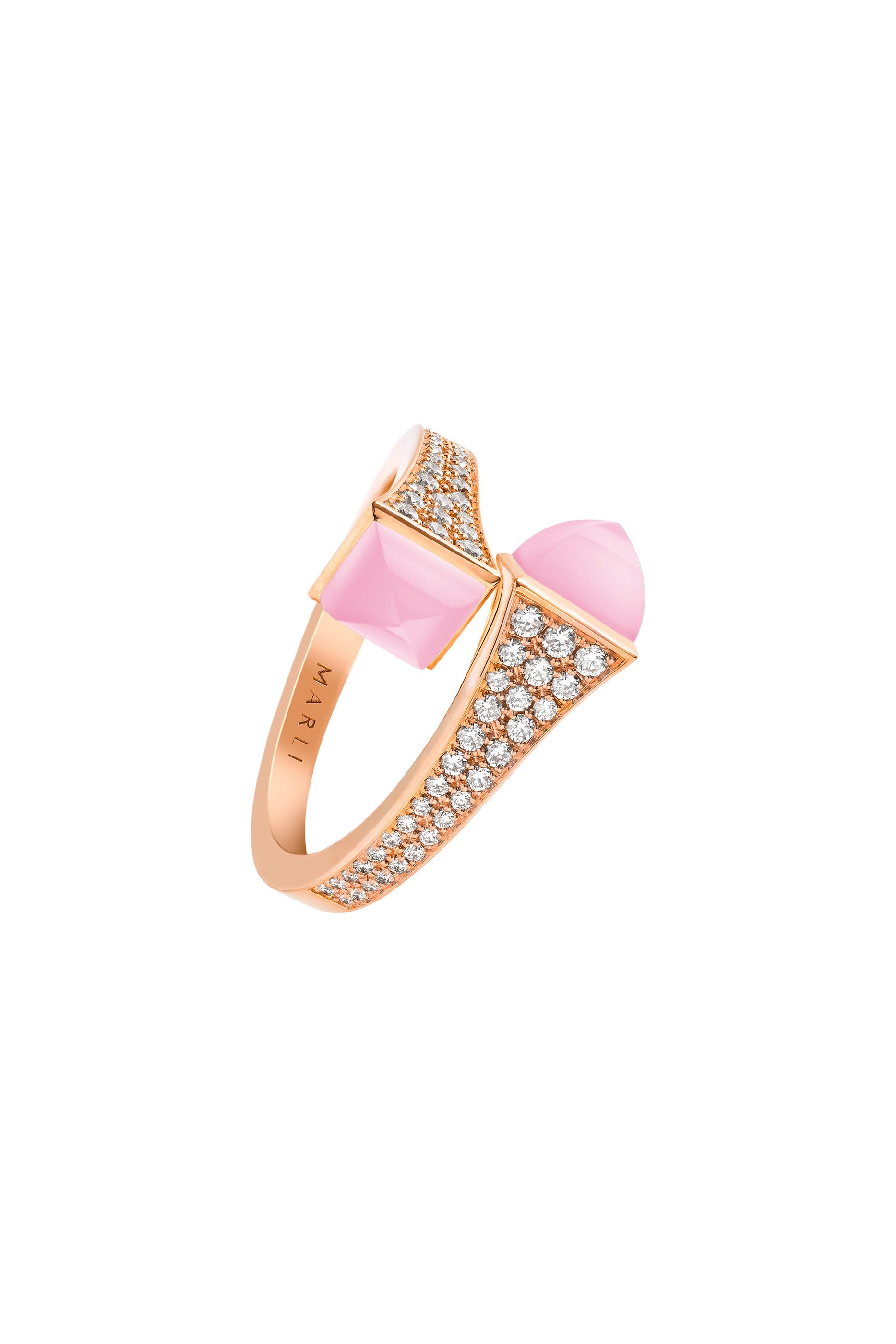 خاتم كليو رفيع مرصع بالكوارتز الوردي والماس ذهب وردي عيار 18