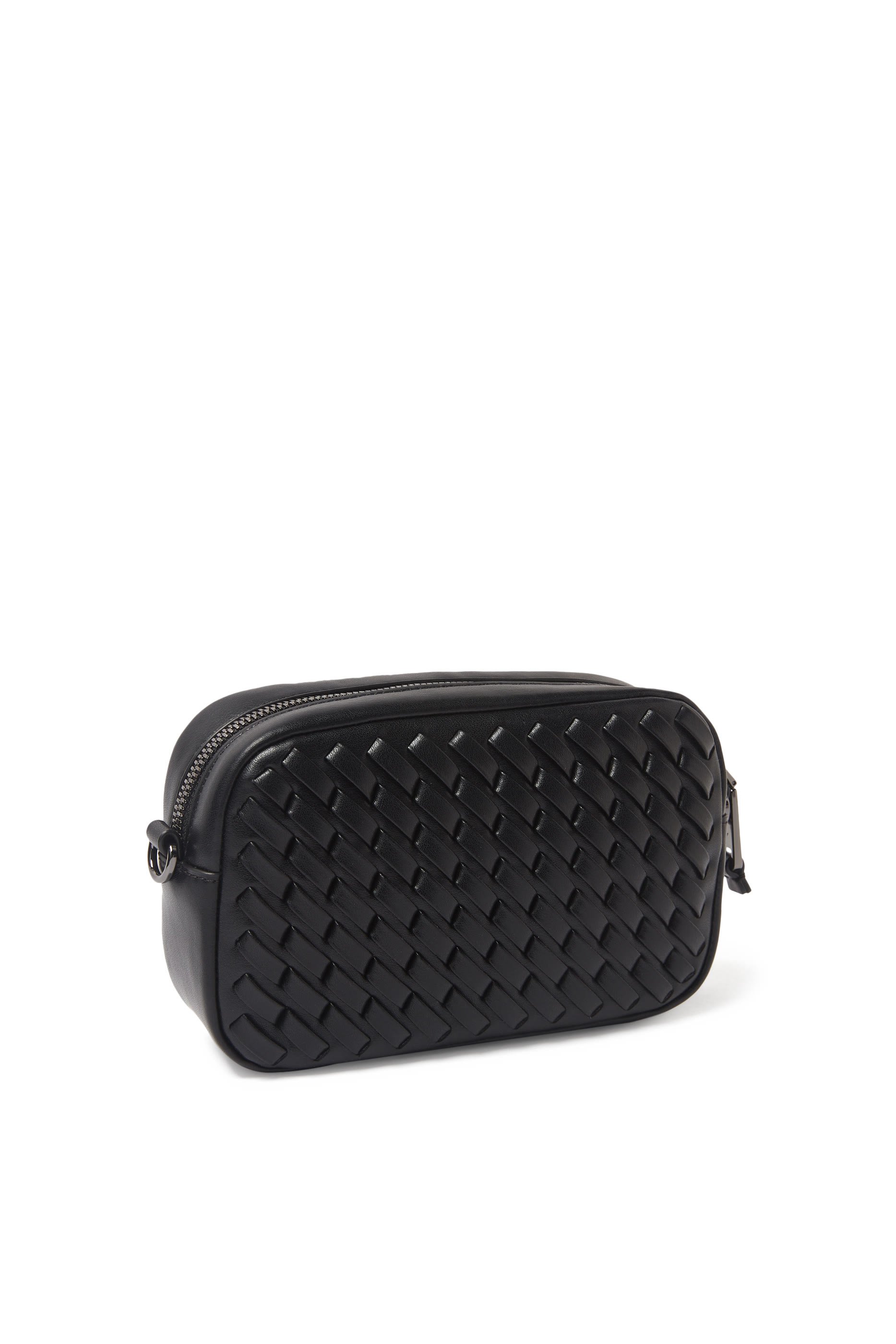 حقيبة كروس كاميرا جلد منسوج بحمالة سلسلة