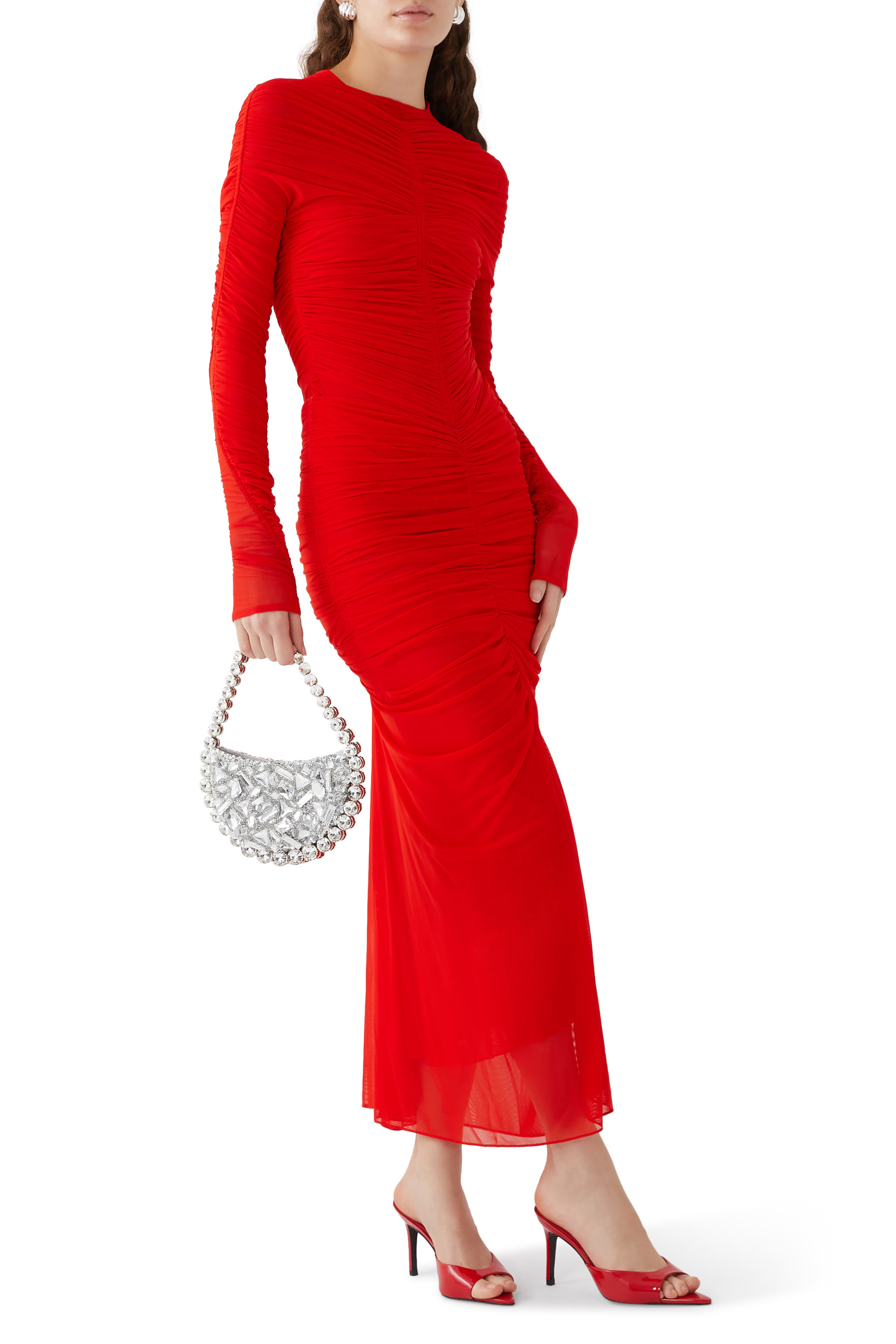 تنورة متوسطة الطول قماش شبكي بكشكش