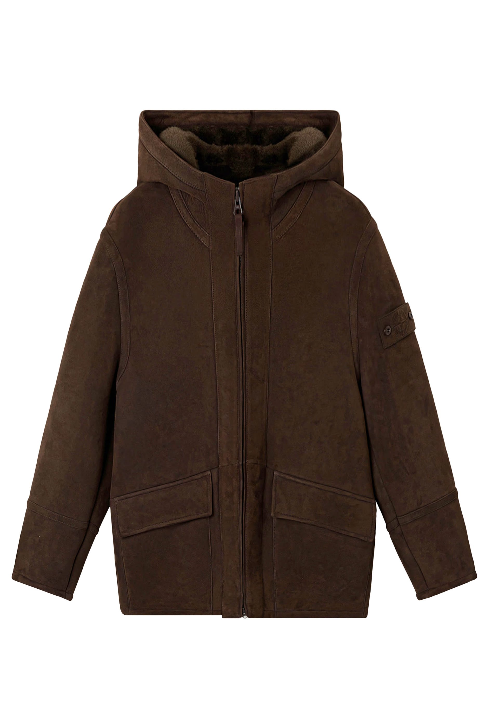 جاكيت بغطاء رأس جلد ماعز شمواه