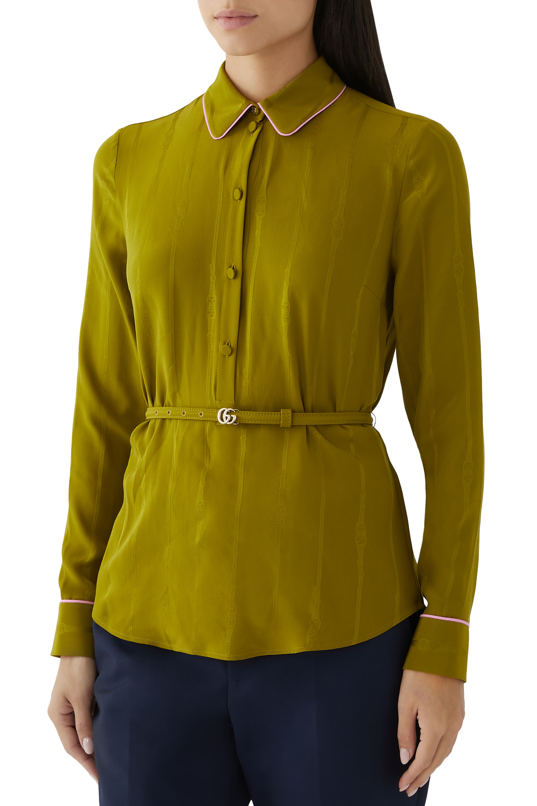 قميص بحزام وسلسلة حرير جاكار