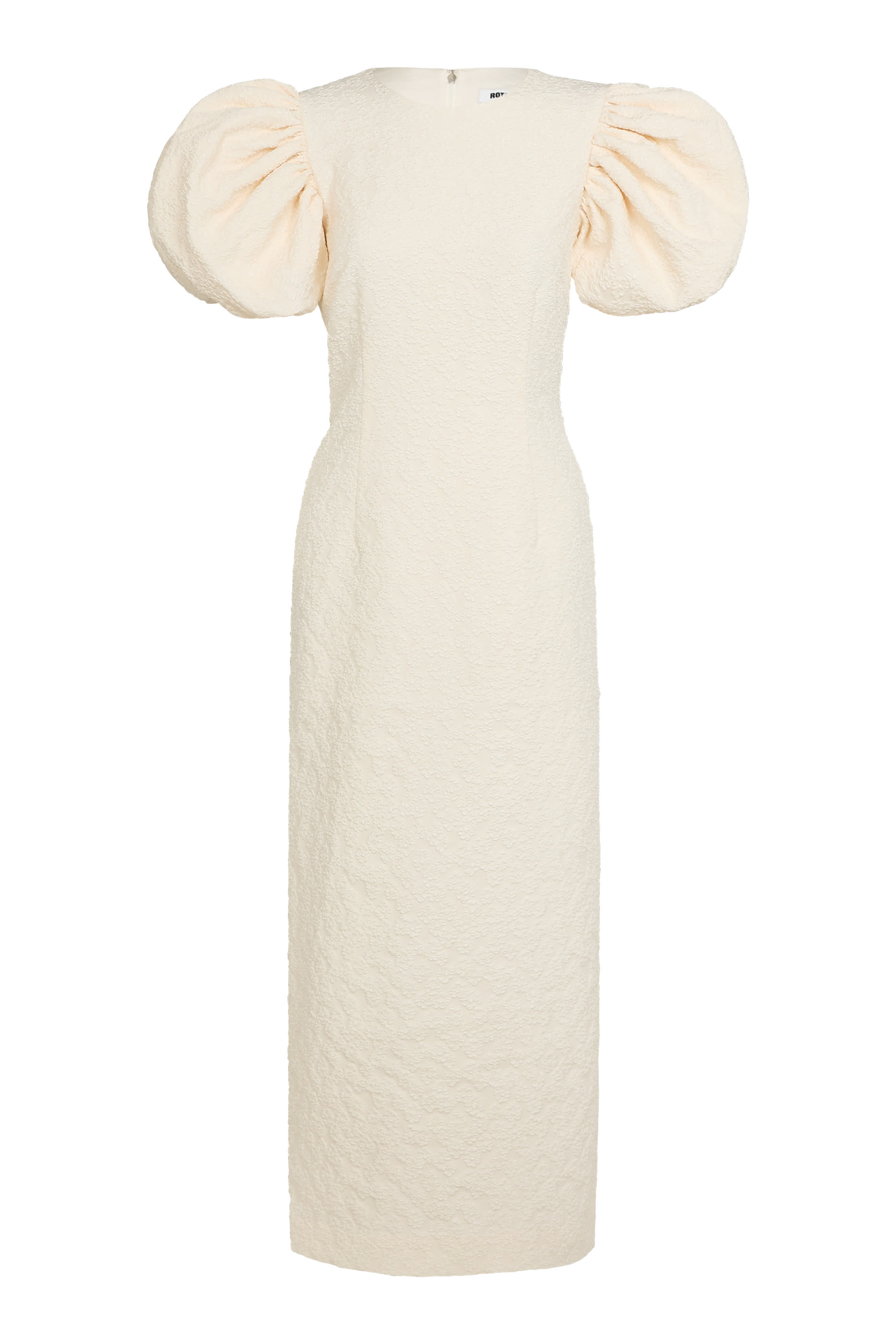 فستان متوسط الطول بأكمام منفوخة جاكار