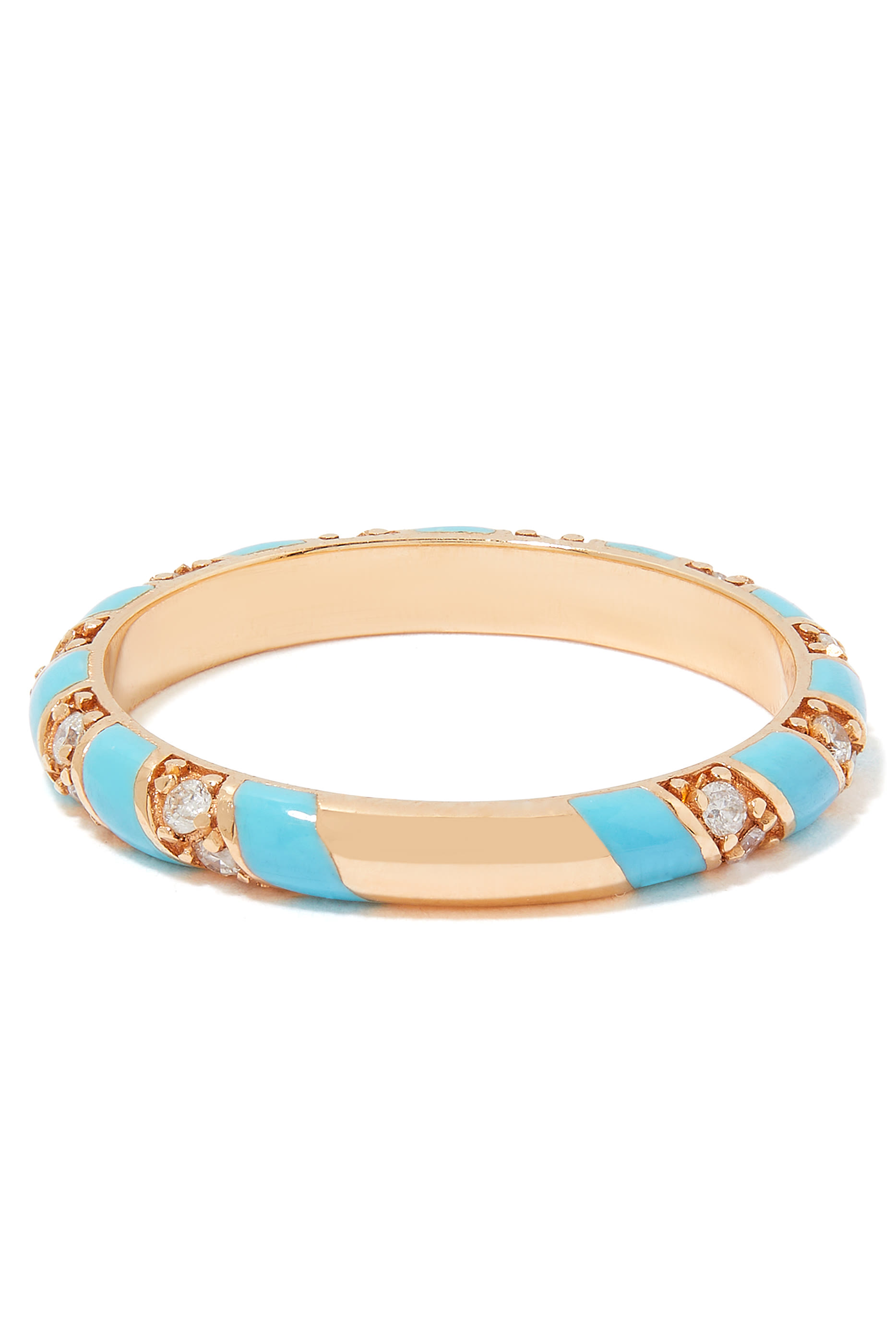 خاتم تورنيدو مزين بالمينا والماس ذهب وردي عيار 18