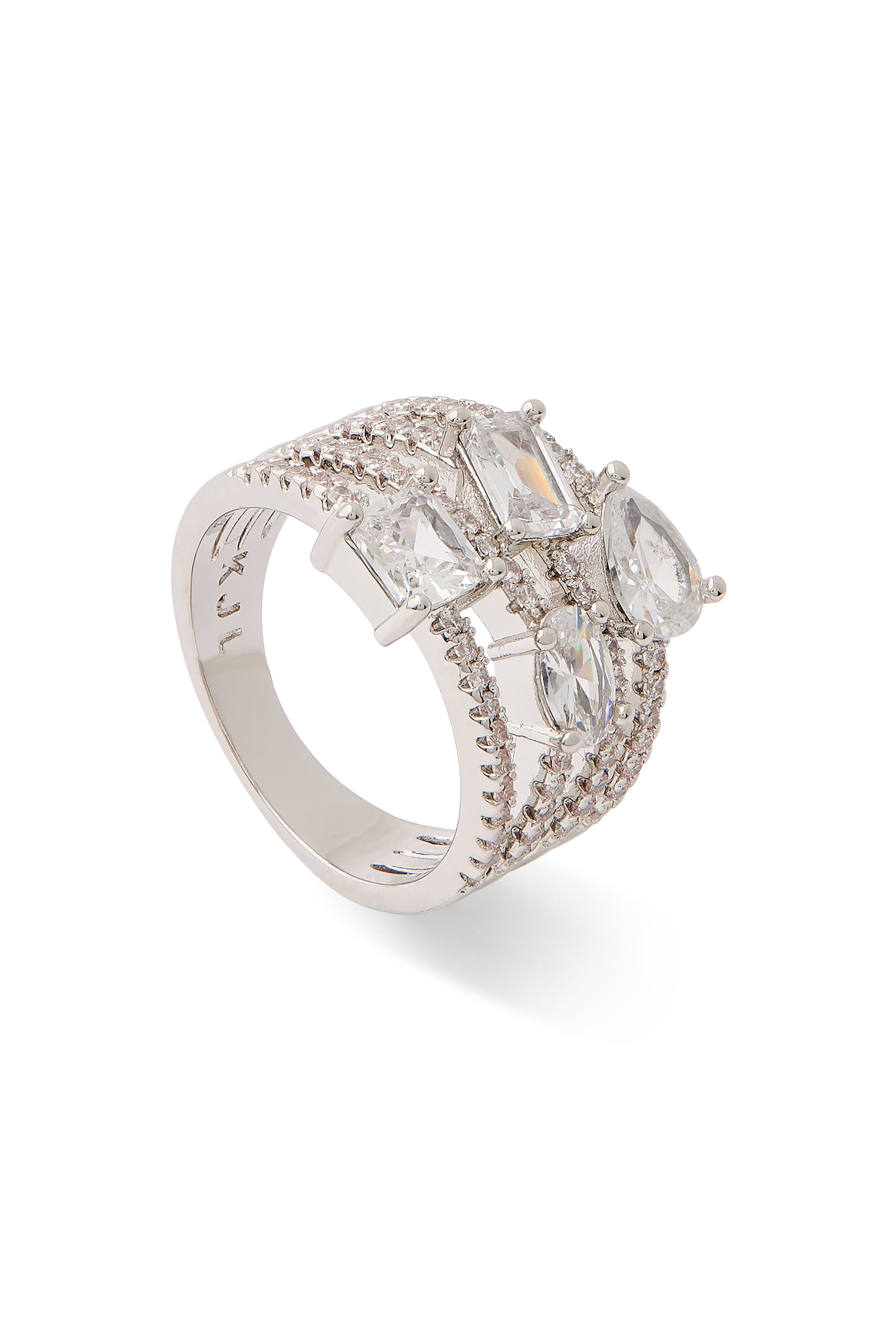 خاتم بنمط خواتم رفيعة مرصعة بأحجار زركونيا مكعبة، نحاس مطلي بالروديوم