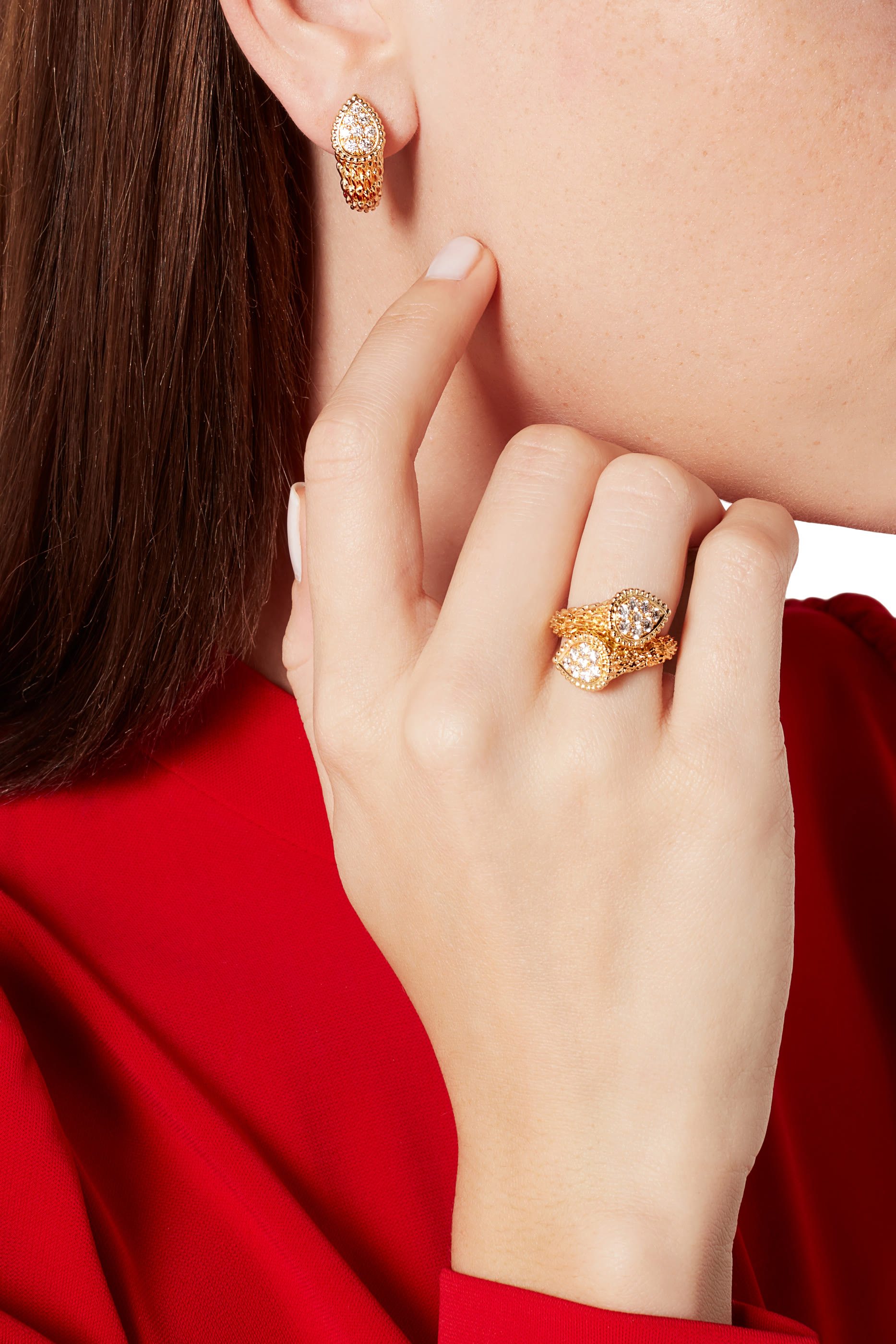 خاتم سيربنت بوهيم مرصع بالماس ذهب أصفر عيار 18