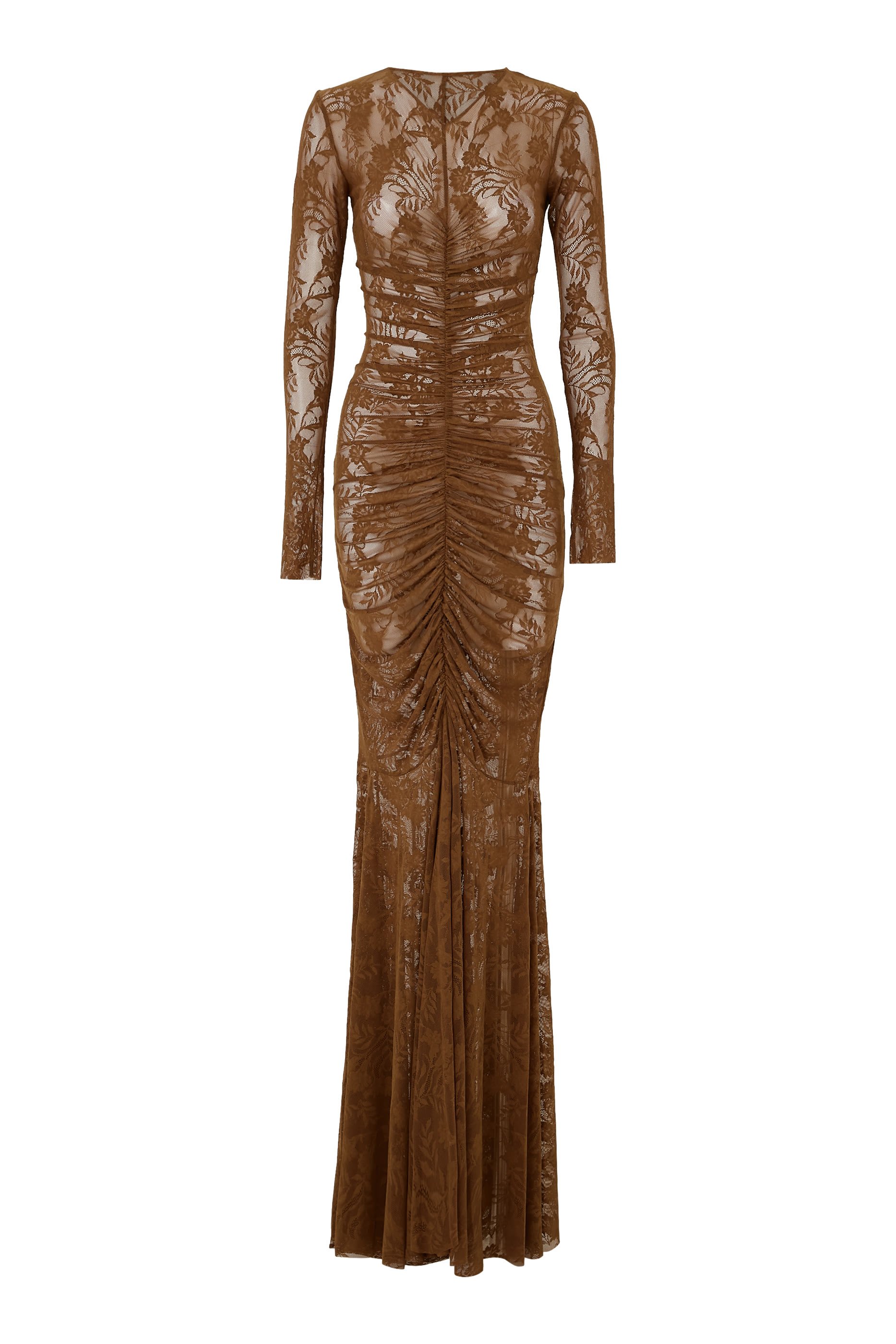  فستان سهرة بياقة على شكل حرف V، تفاصيل مزمومة في الأمام، وقصة ذيل السمكة