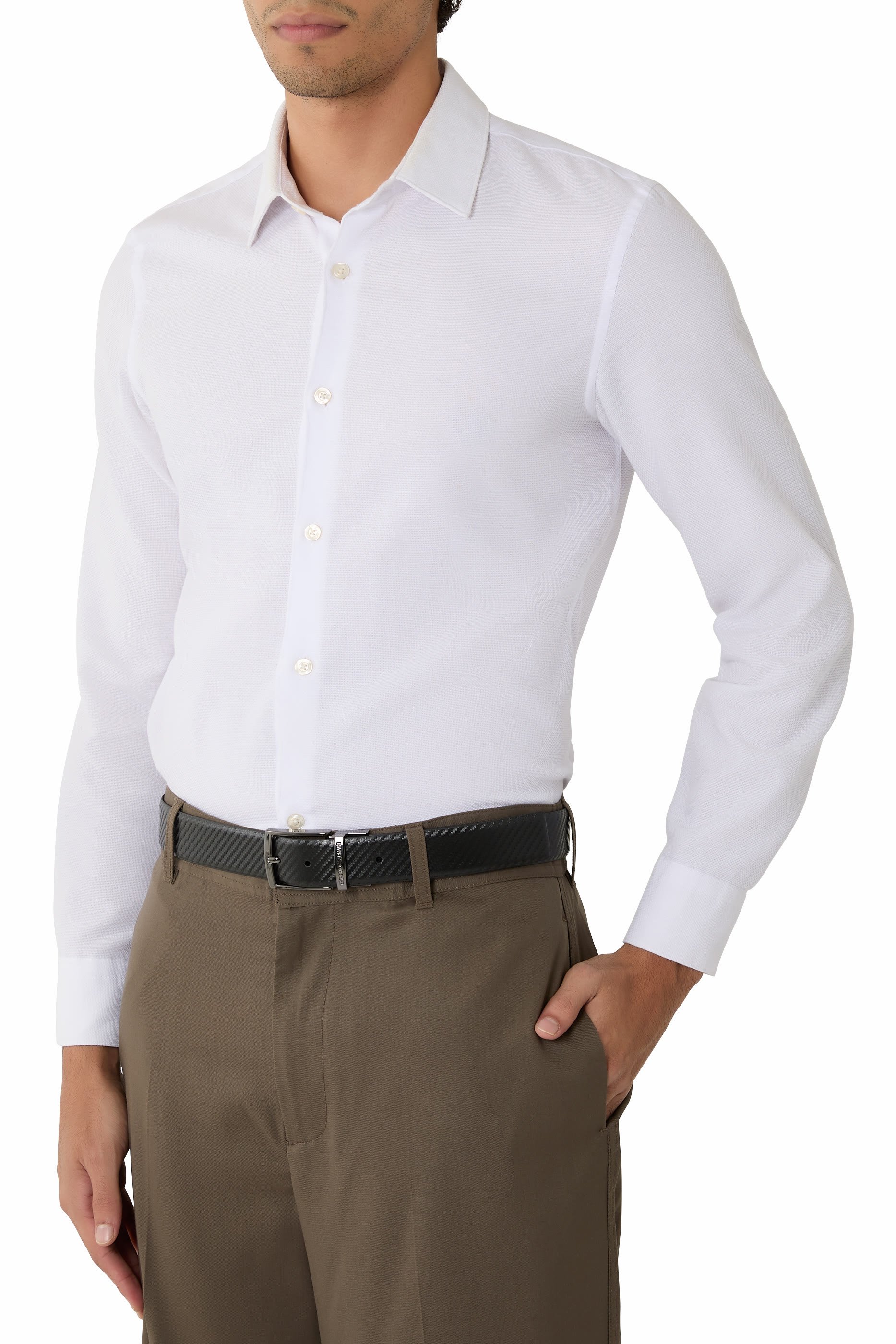 حزام بتصميم بوجهين جلد مزين بنقشة