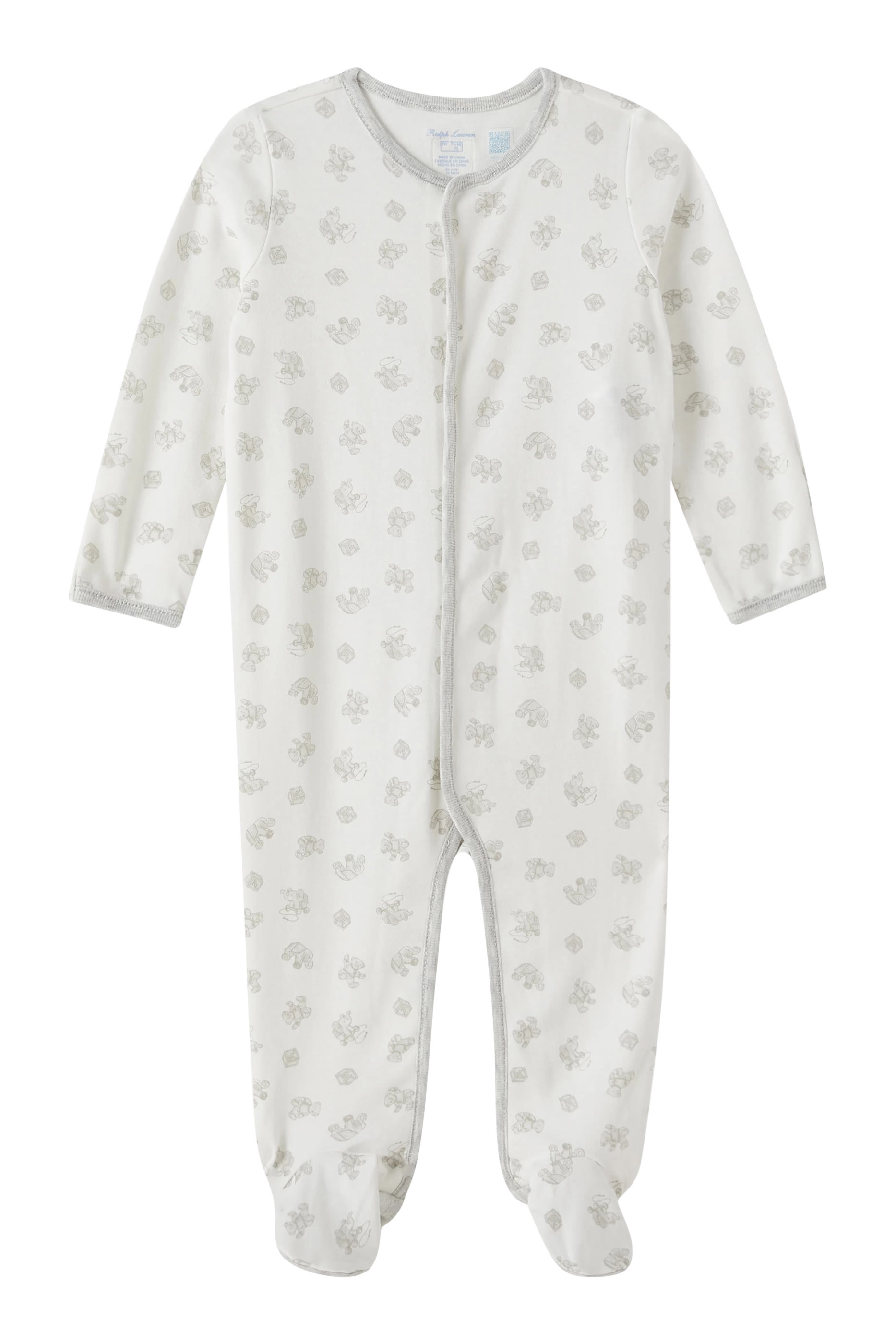 لباس قطعة واحدة بقدمين وطبعة الدب بولو للأطفال