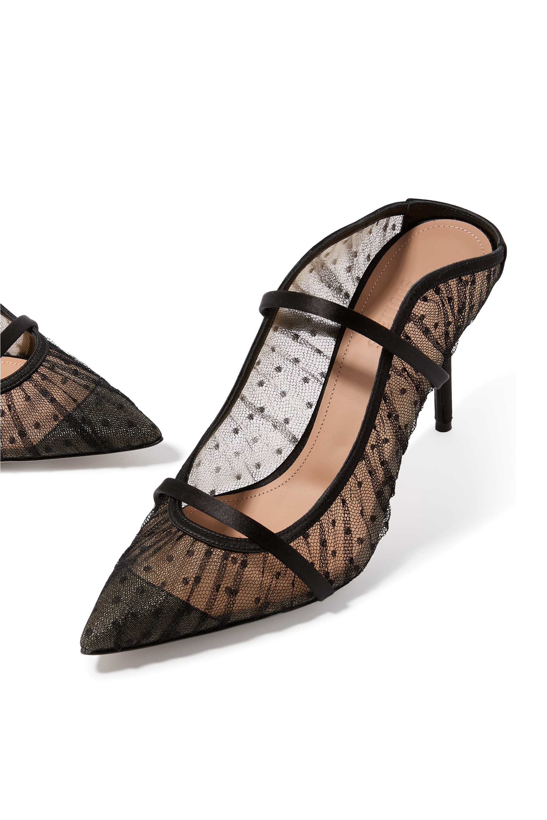 حذاء مفتوح من الخلف 85 بنقشة نقاط ستان/قماش شبكي