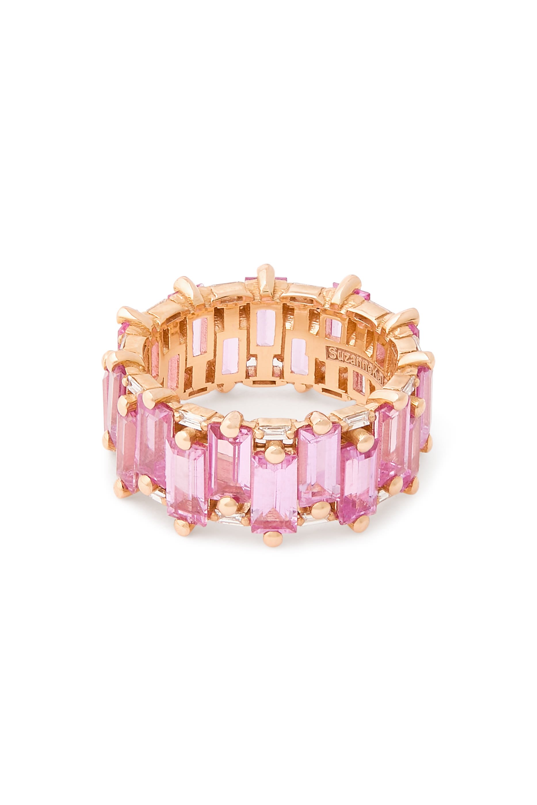 خاتم وان اوف ايه كايند ايترنيتي عريض مرصع بالياقوت، ذهب وردي عيار 18