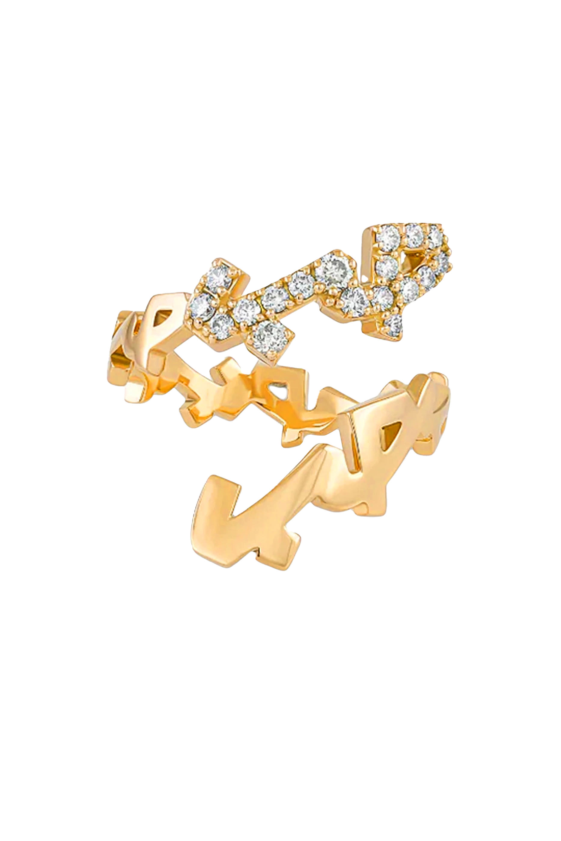 خاتم بتصميم كلمة "حب"مرصع بالماس ذهب أصفر عيار 18