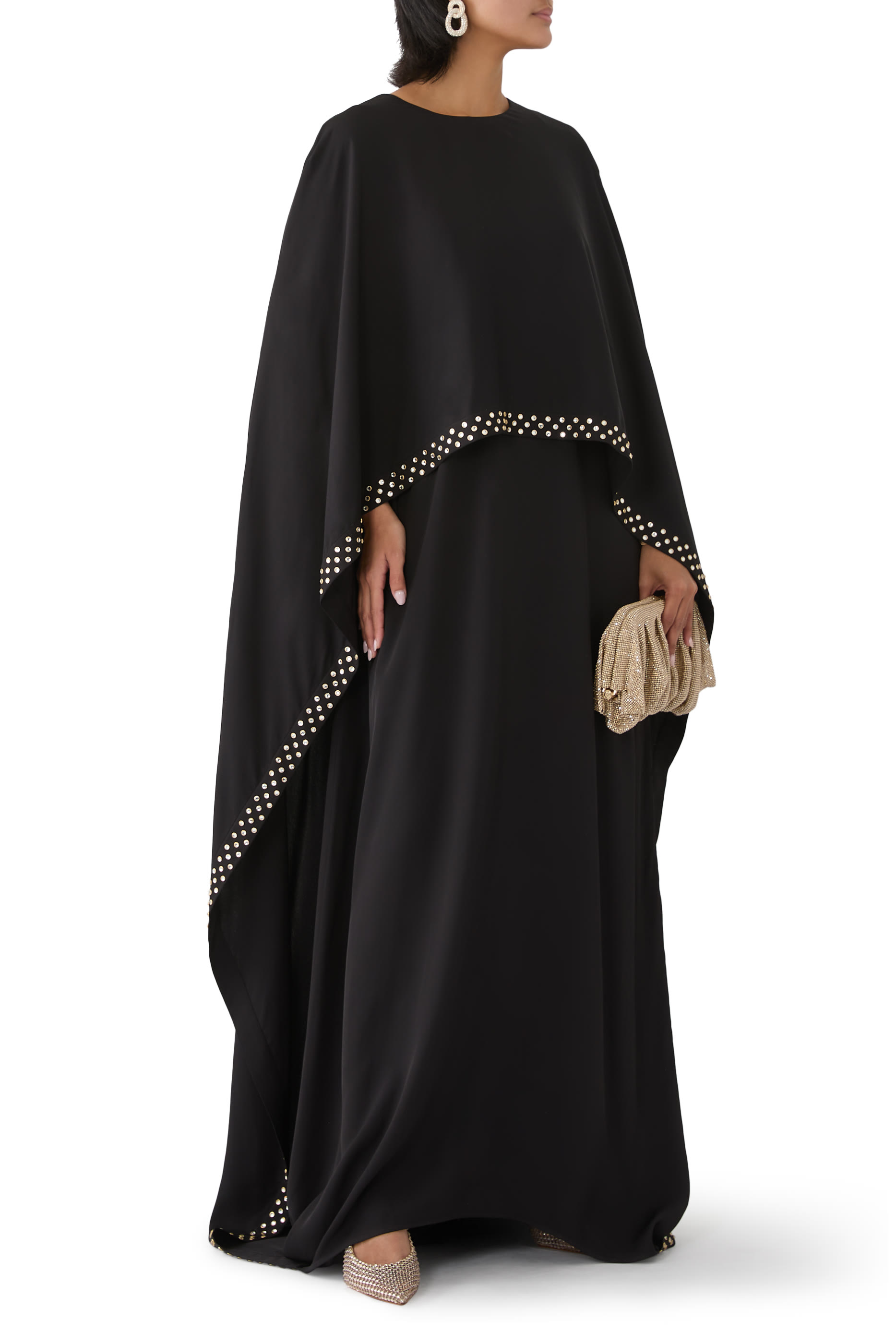 فستان سهرة بكاب مرصع بكريستال خال من الرصاص