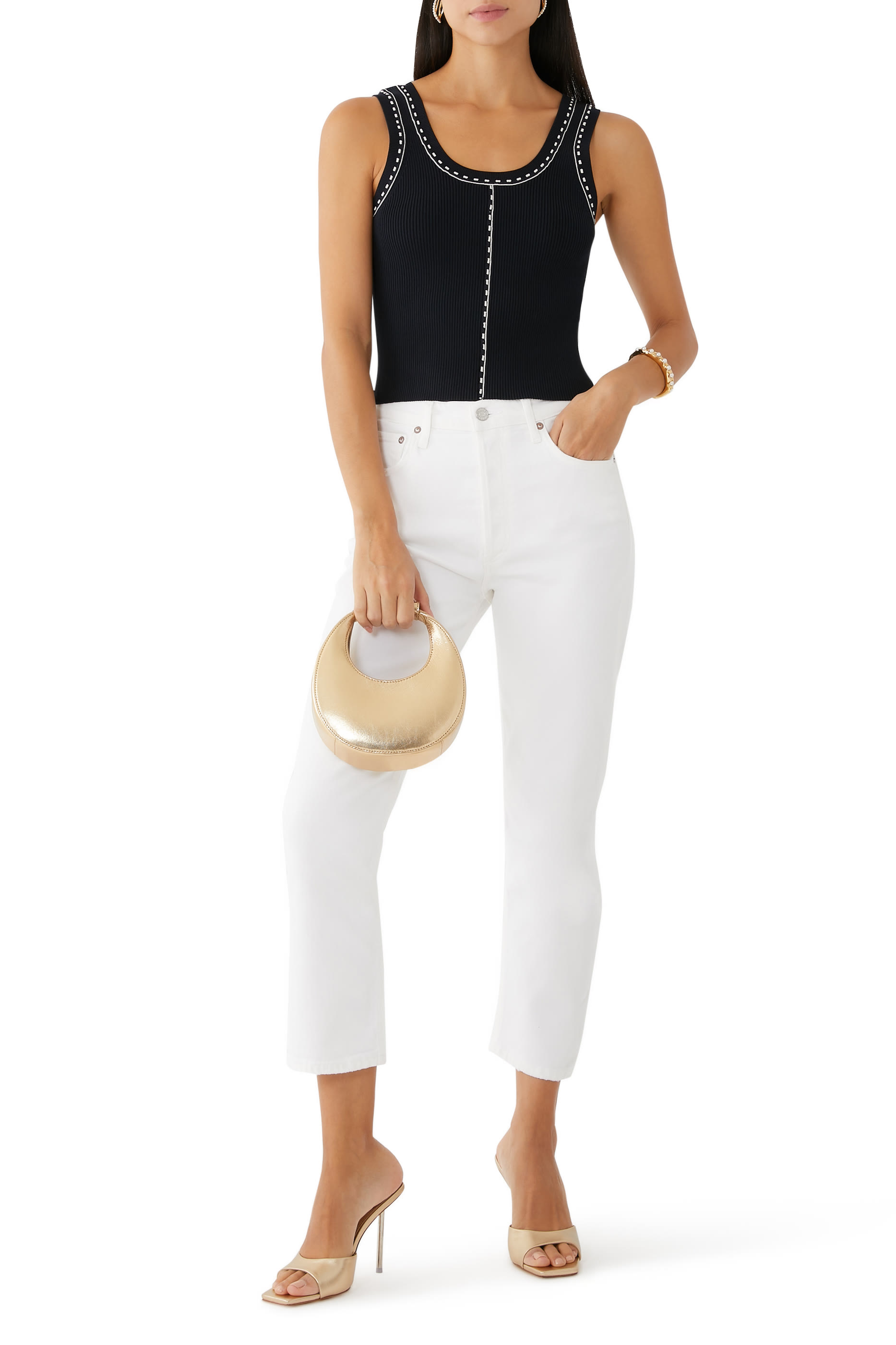 بنطال جينز رايلي بخصر مرتفع وقصة ساق مستقيمة قصيرة