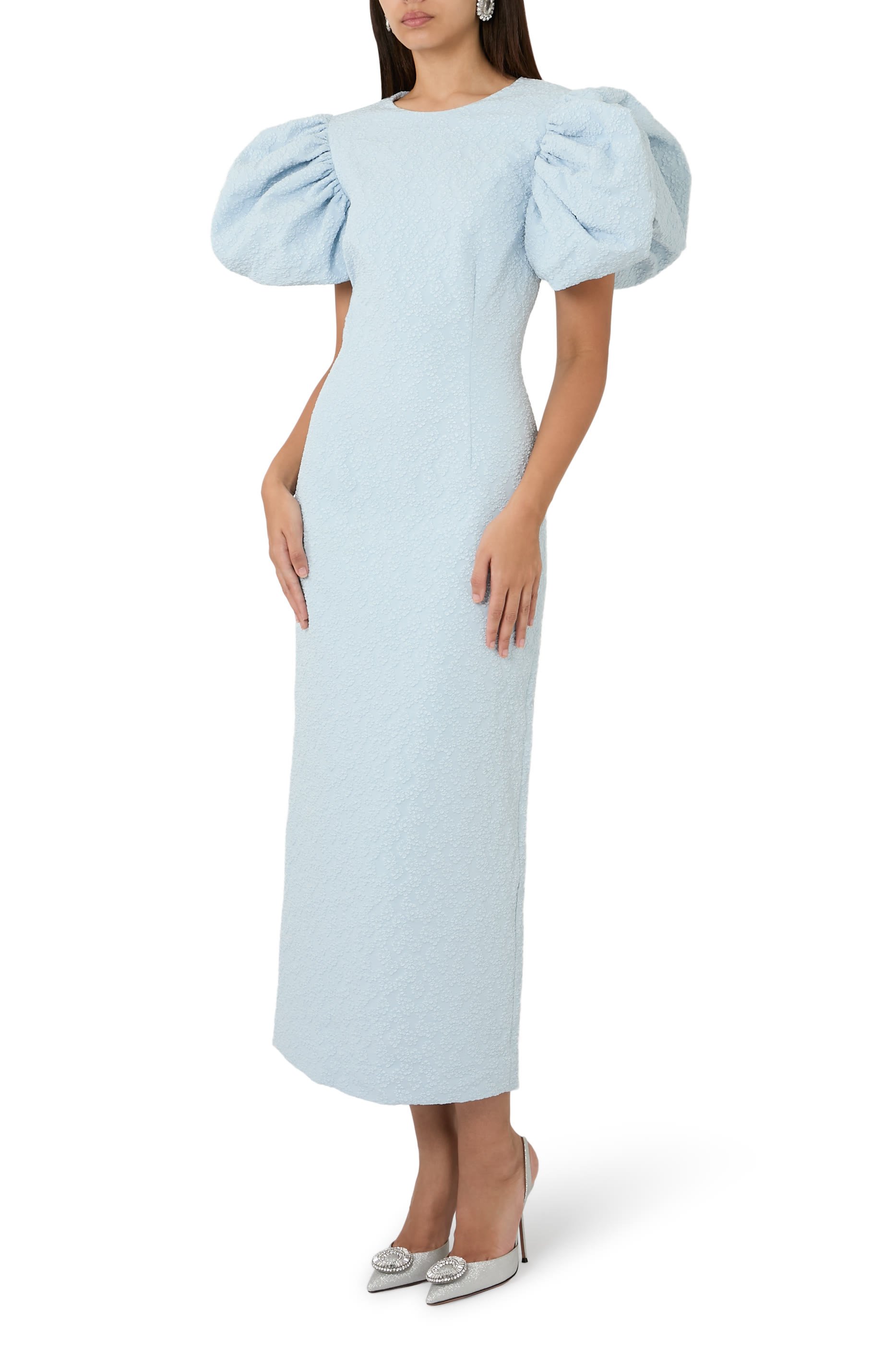 فستان منفوخ متوسط الطول جاكار