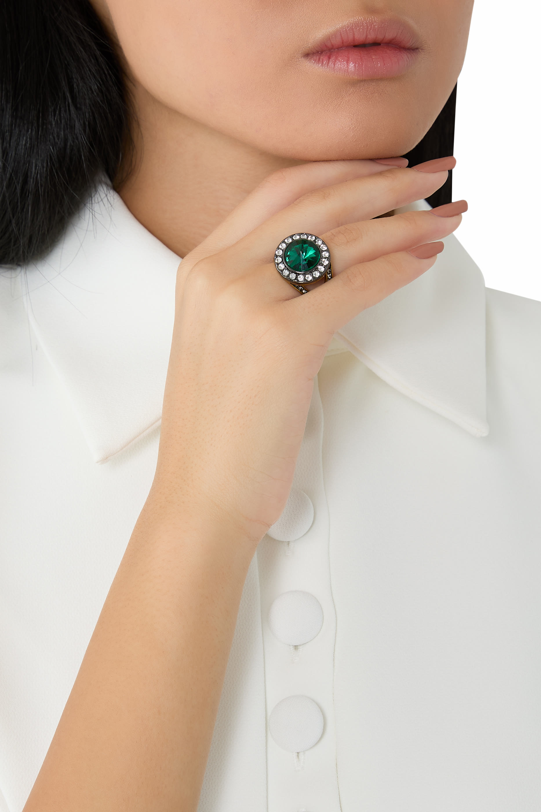 خاتم أوكتافيا صغير مرصع بأحجار زركونيا مكعبة، نحاس وزجاج.