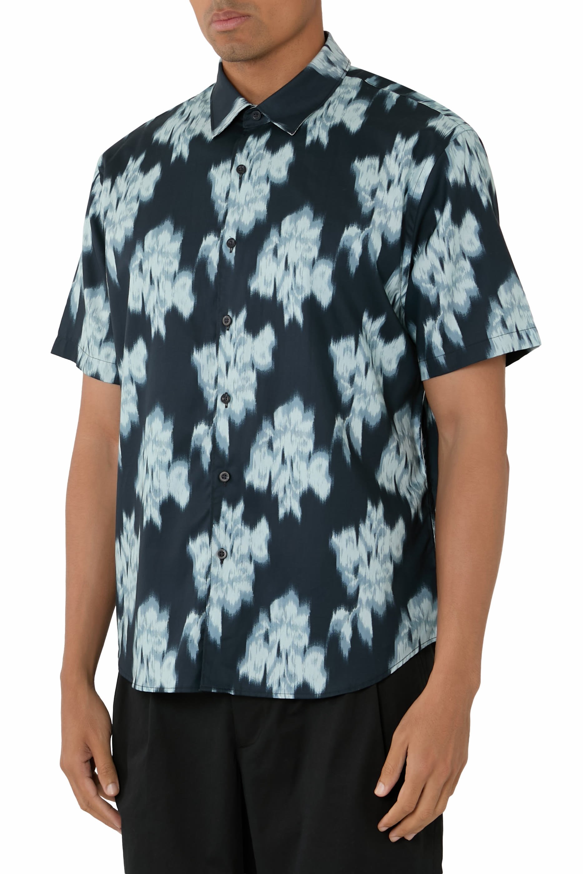 Blurred Roses Short Sleeves French Placket Shirt
