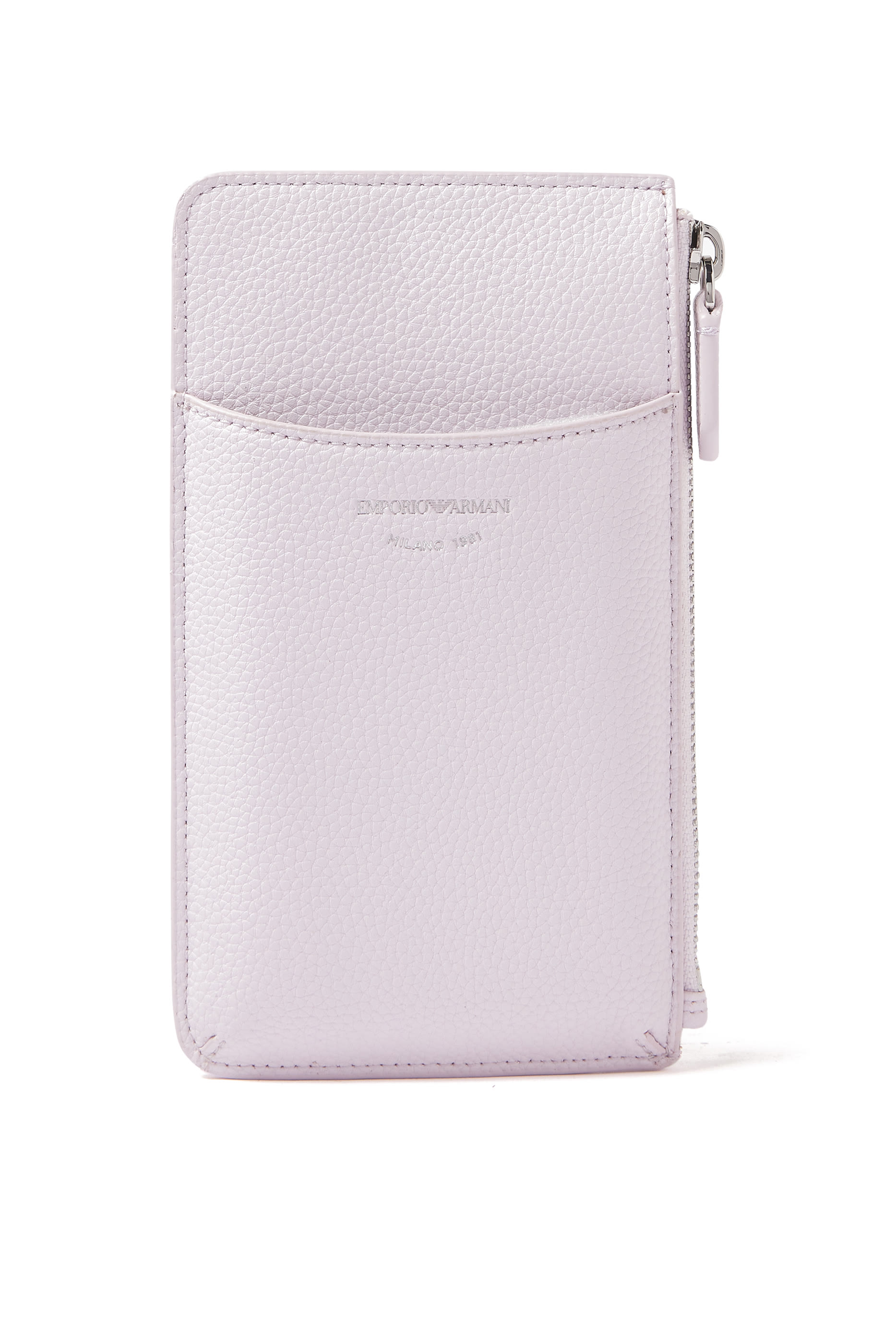 حافظة هاتف مع سحاب وجيوب بنقشة حلد غزال وشعار الماركة