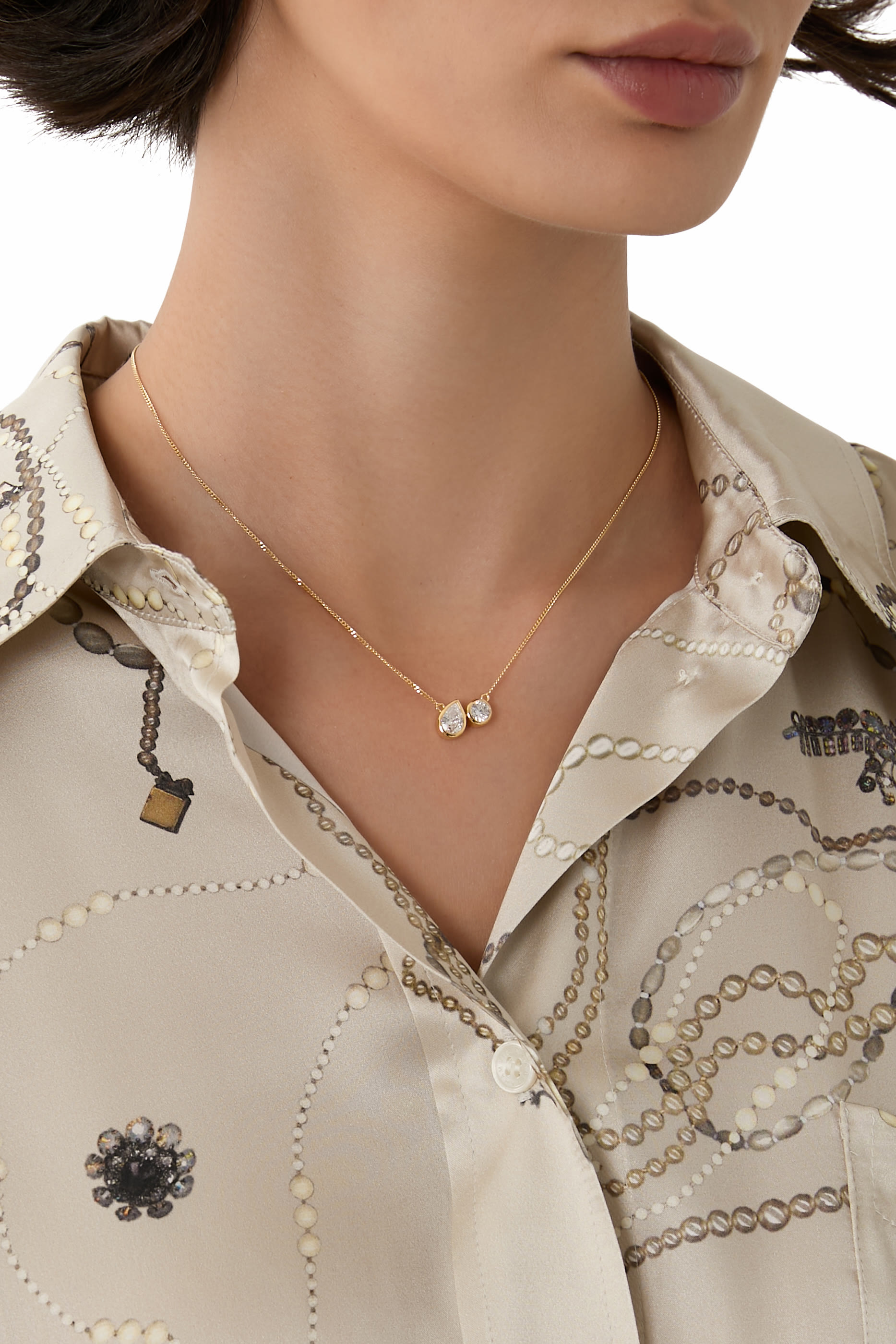 قلادة بيس إن بود بحلية مرصعة بأحجار زركونيا مكعبة، فضة استرلينية معاد تدويرها مطلية بذهب أصفر عيار 14