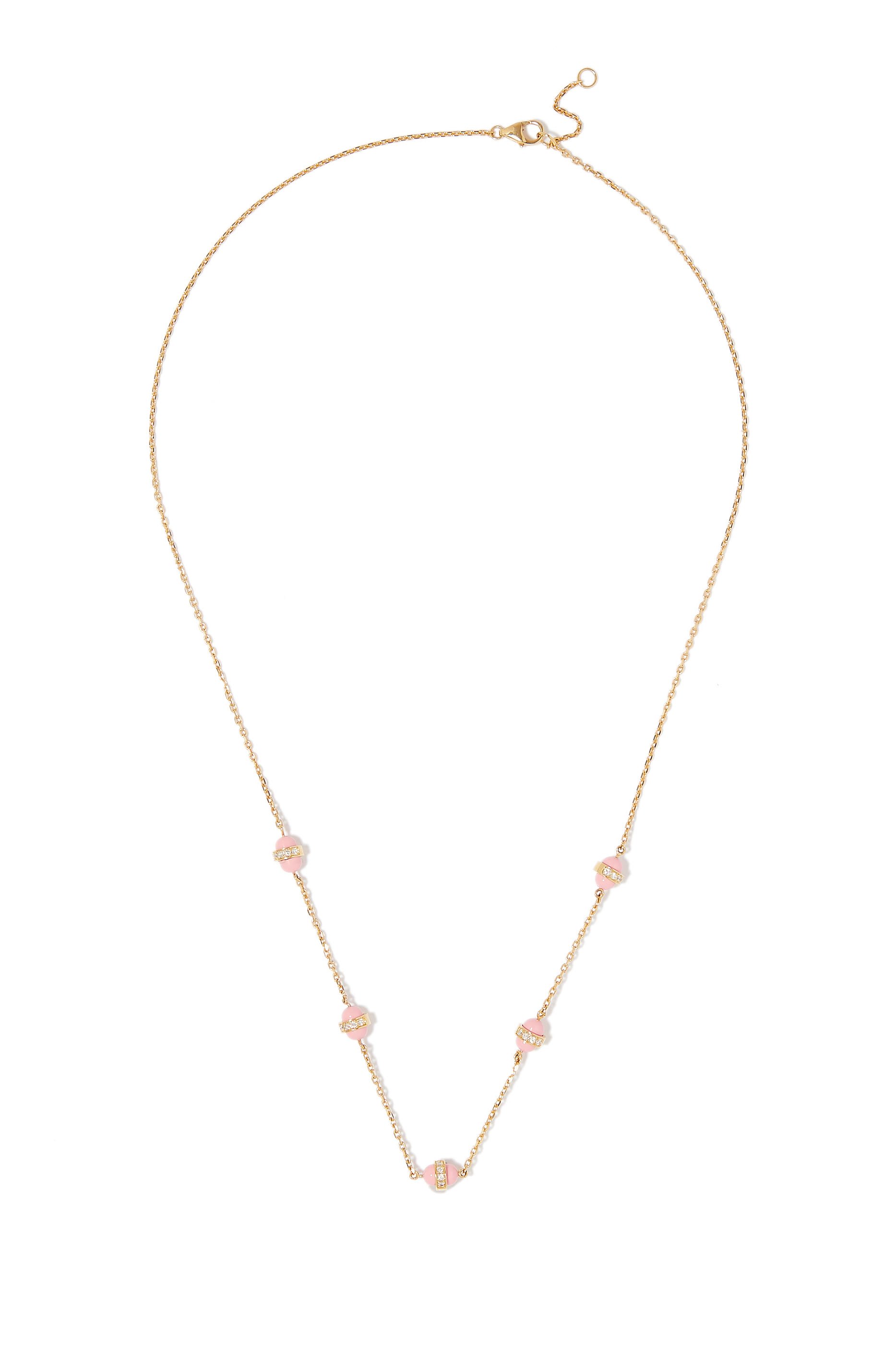 قلادة اتومز بخمسة نقاط بمينا مرصعة بماس ذهب أصفر عيار 18