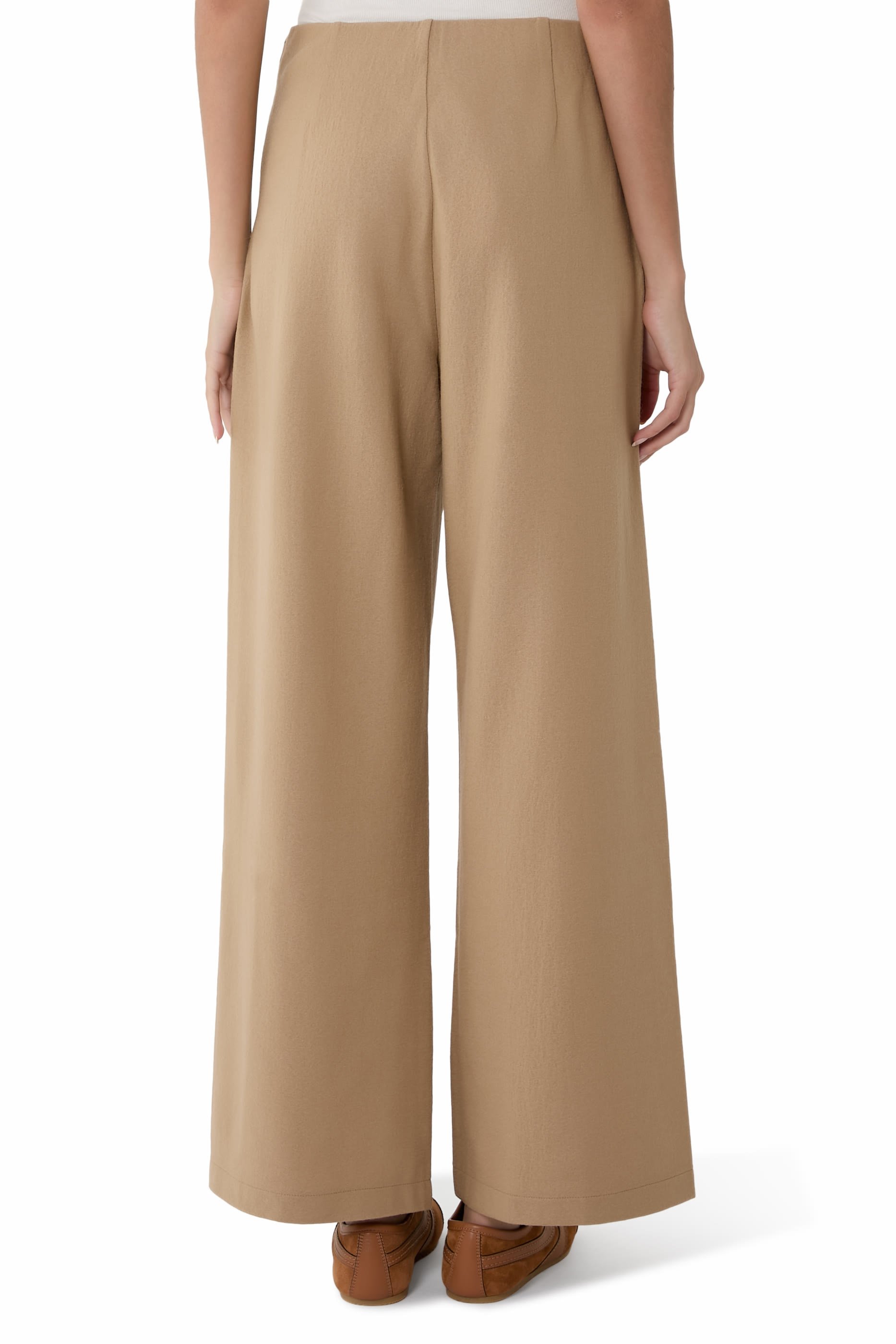 بنطال بقصة ساق واسعة صوف جيرسيه بارز الملمس