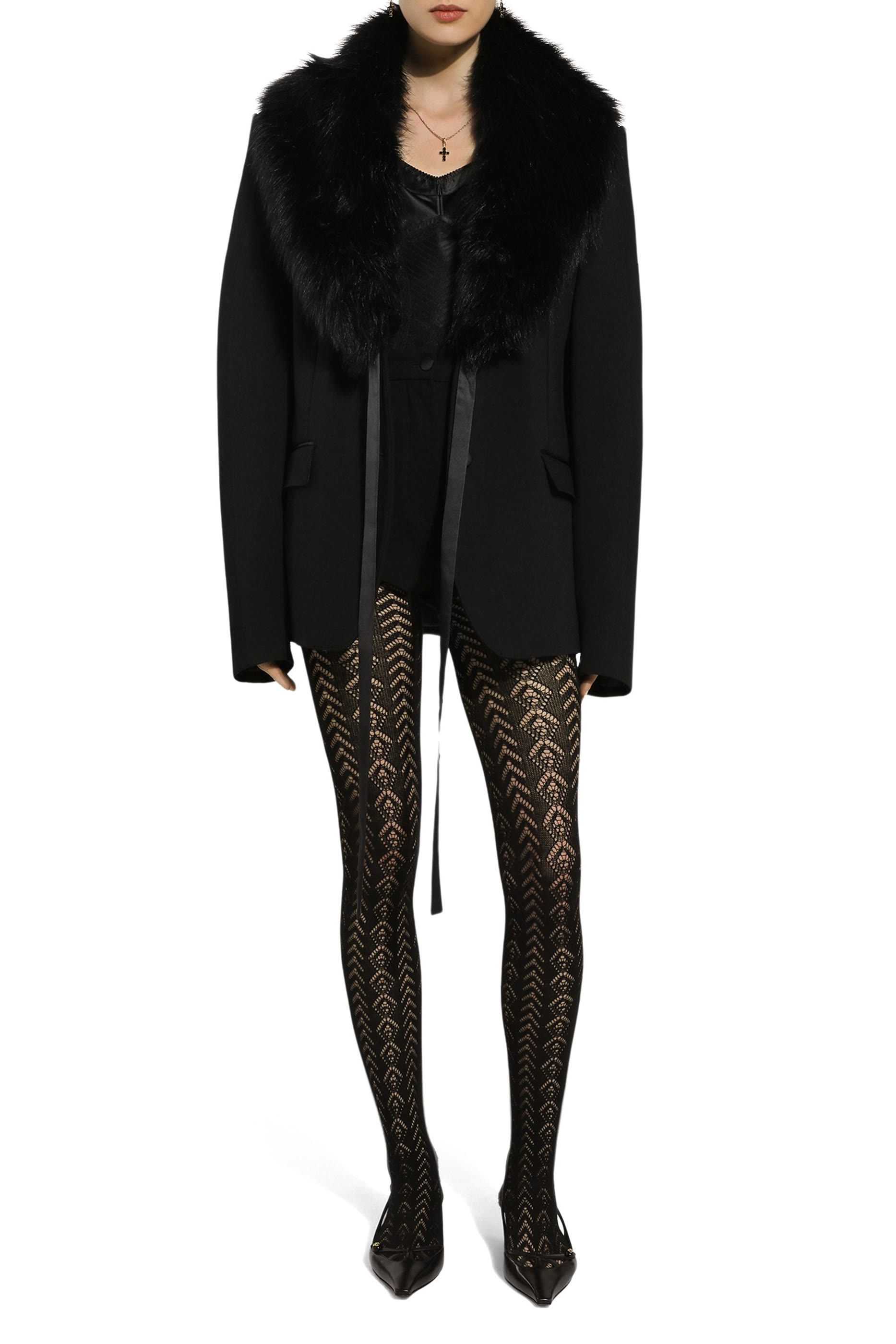 جاكيت صوف بياقة فرو صناعي