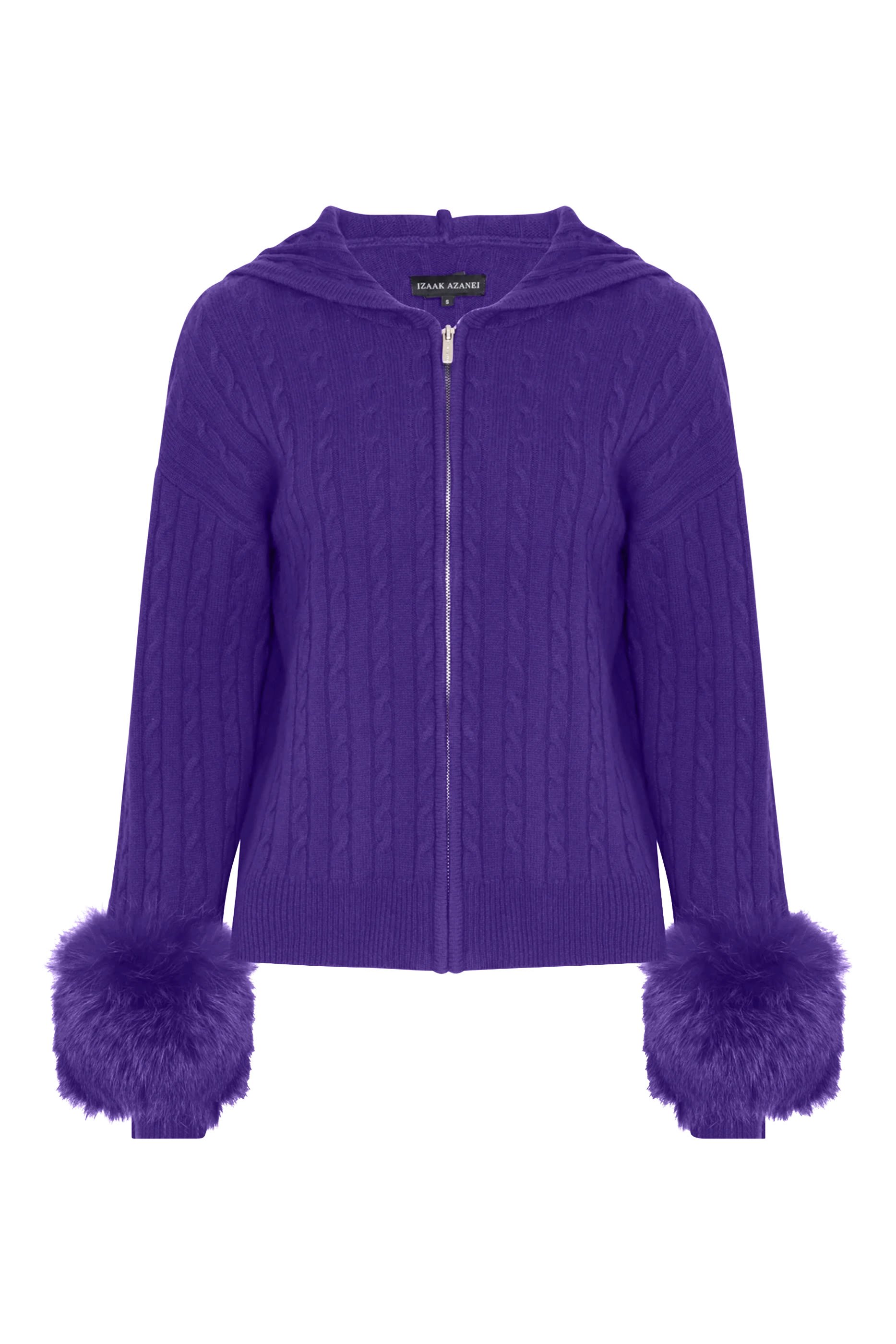 كارديجان منسوج بغرزة الضفيرة بسحاب وأساور فرو صناعي