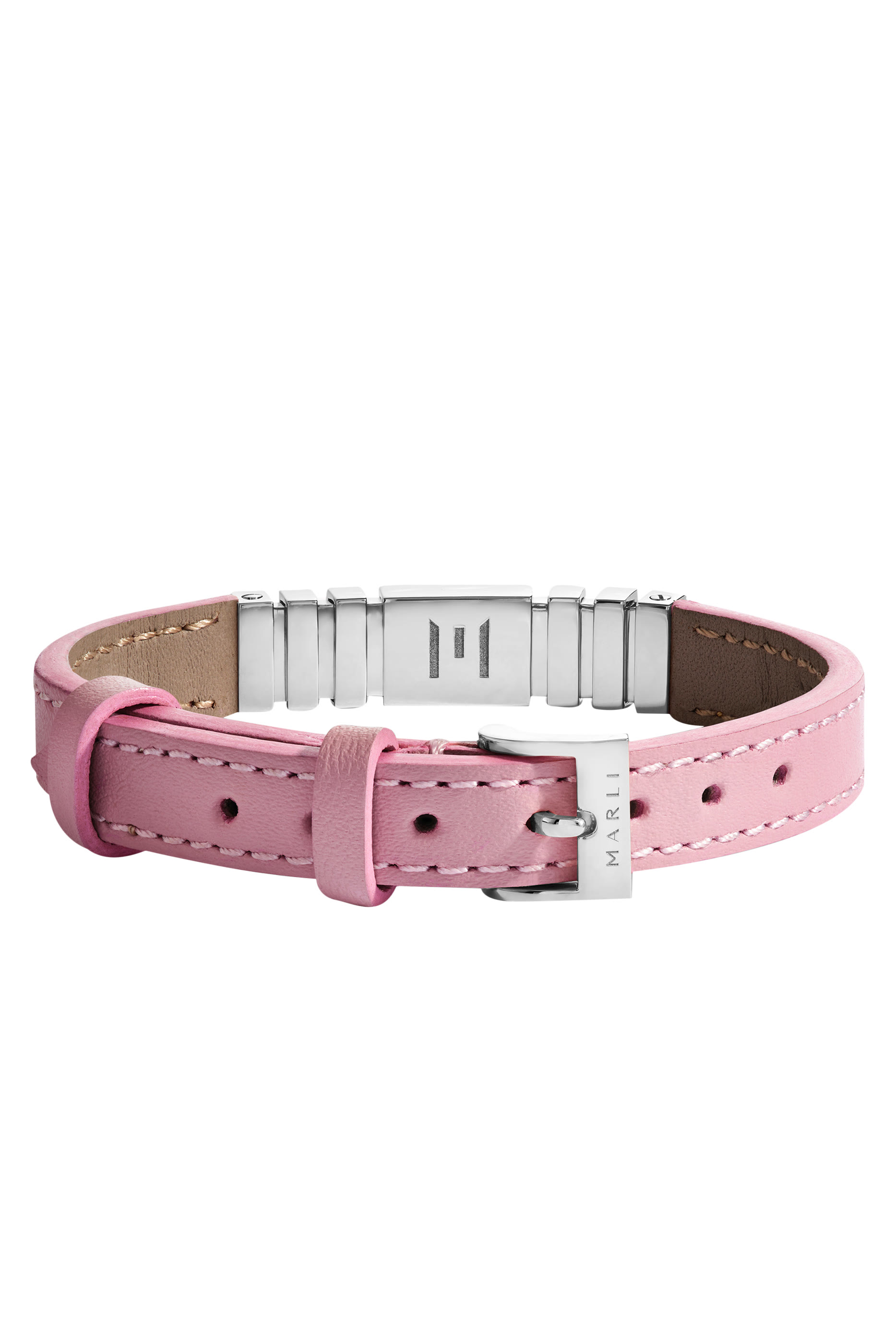 سوار يوني مرصع بالماس والكوارتز الوردي ذهب وردي عيار 18 بسوار جلد