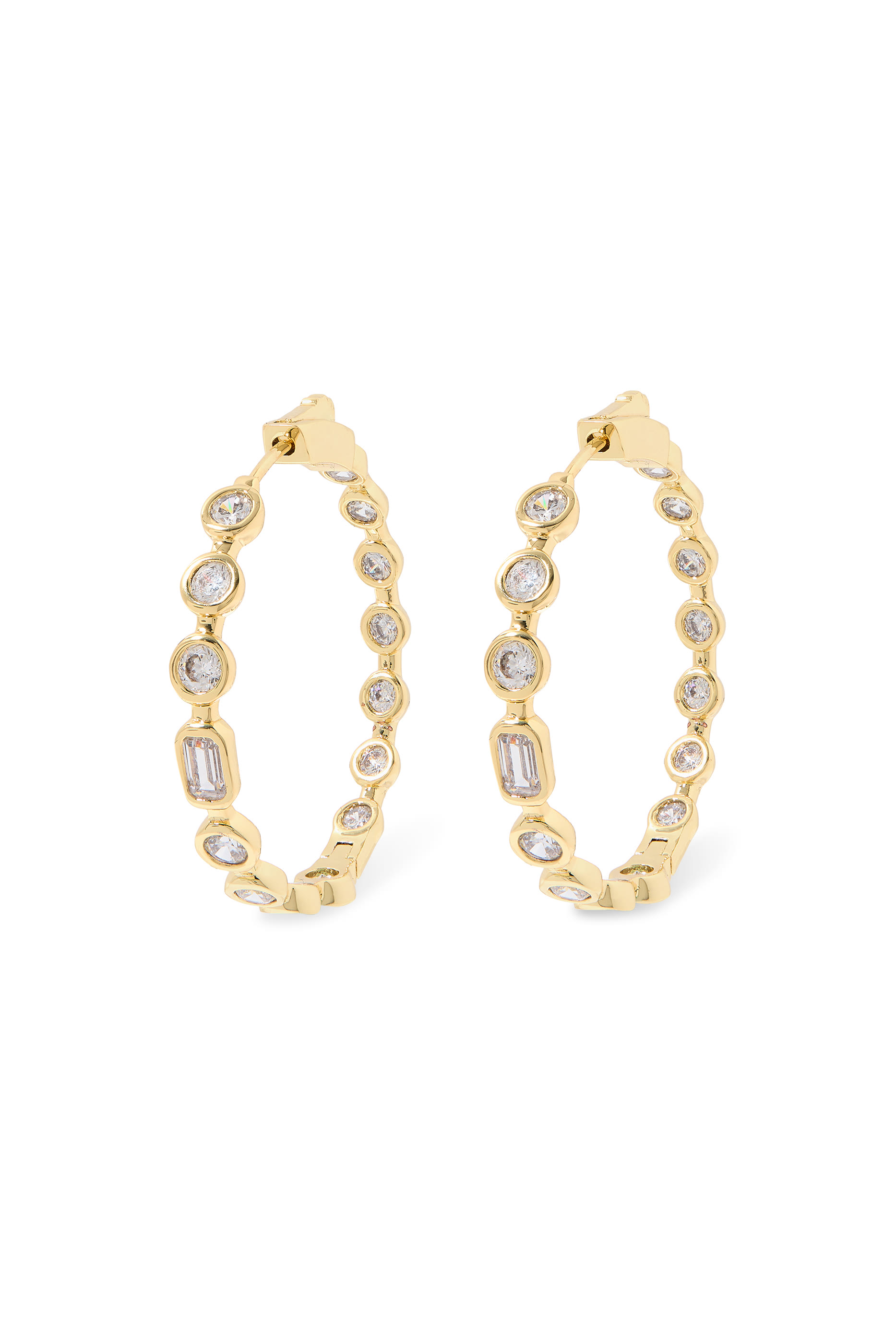 أقراط دائرية مرصعة بأحجار زركونيا مكعبة، نحاس مطلي بذهب عيار 14