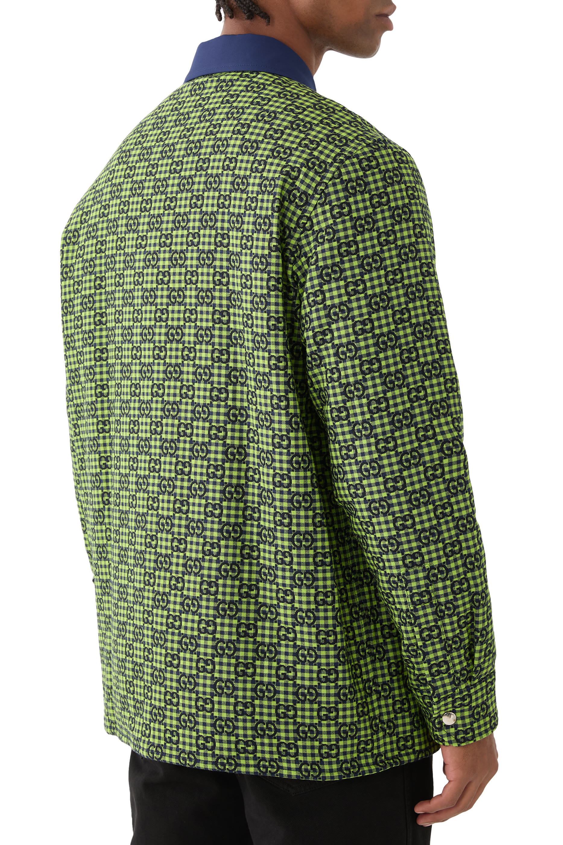 جاكيت بنقشة مربعات وحرفي شعار الماركة قطن وصوف