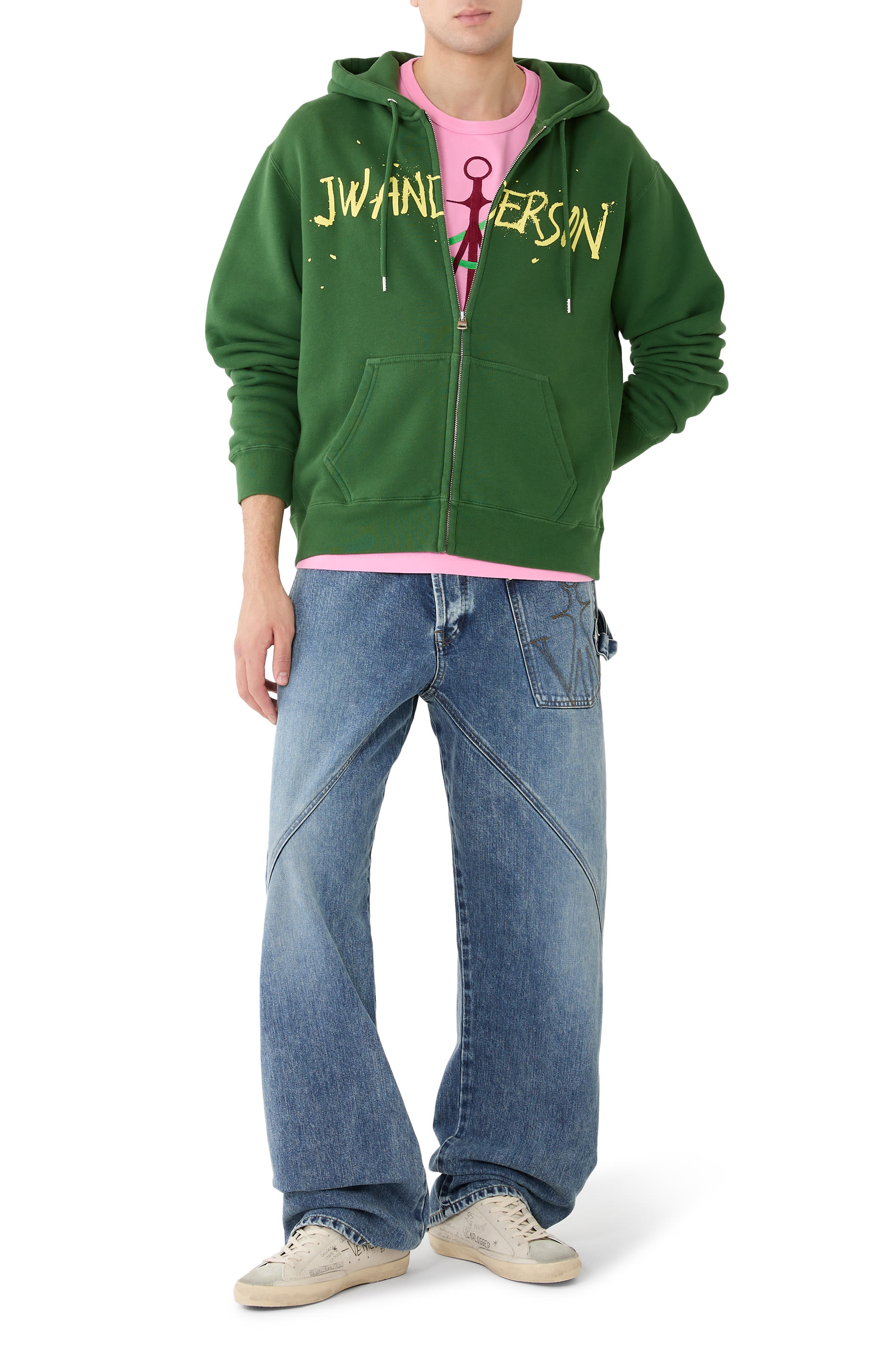 هودي بسحاب أمامي مزين بطبعة