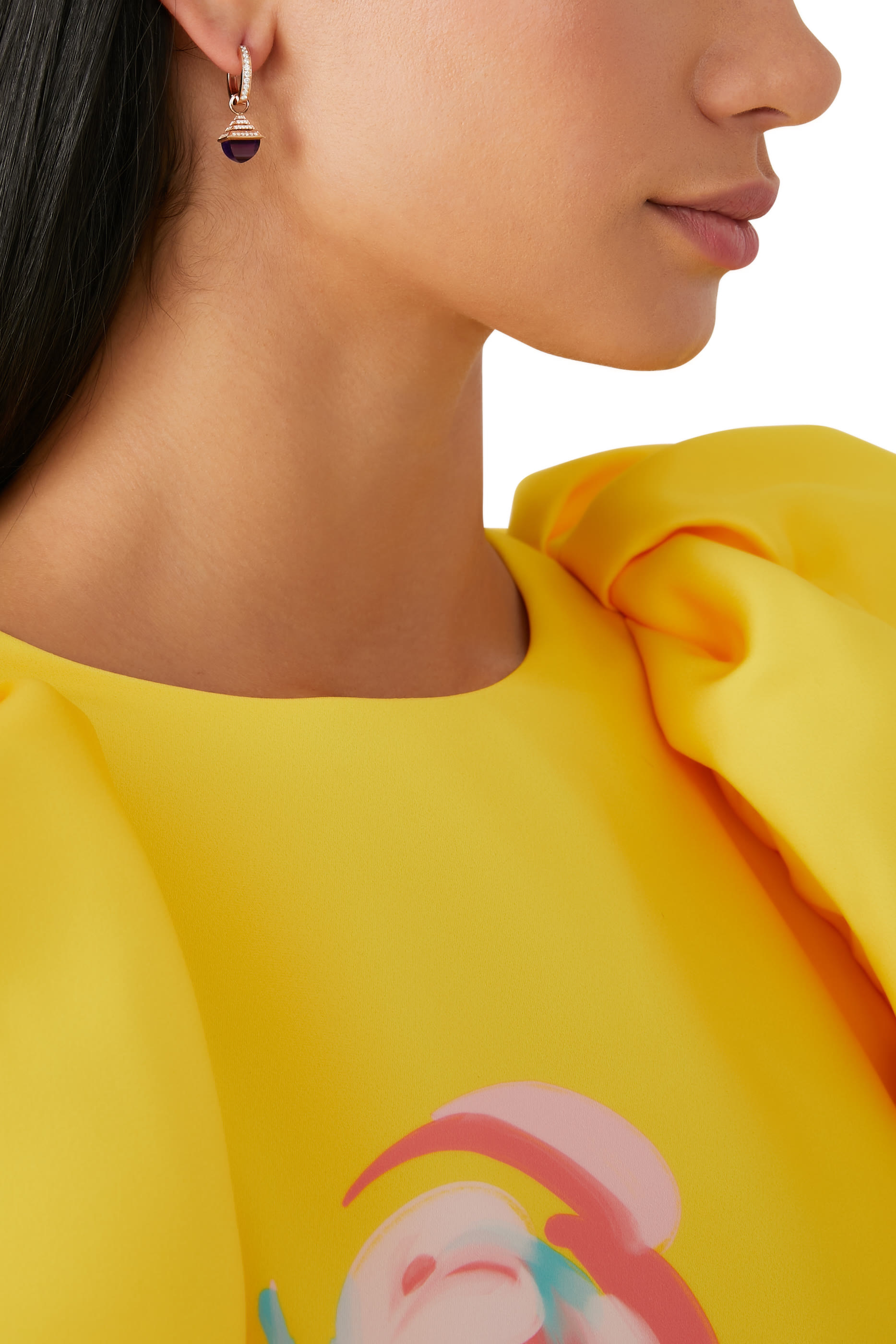 أقراط كليو ريف متوسطة متدلية مرصعة بالماس والجمشت ذهب وردي عيار 18