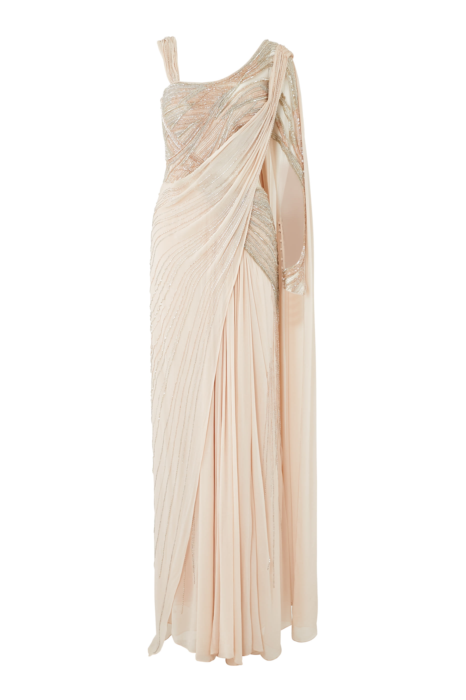 فستان سهرة ساري بكم واحد طويل