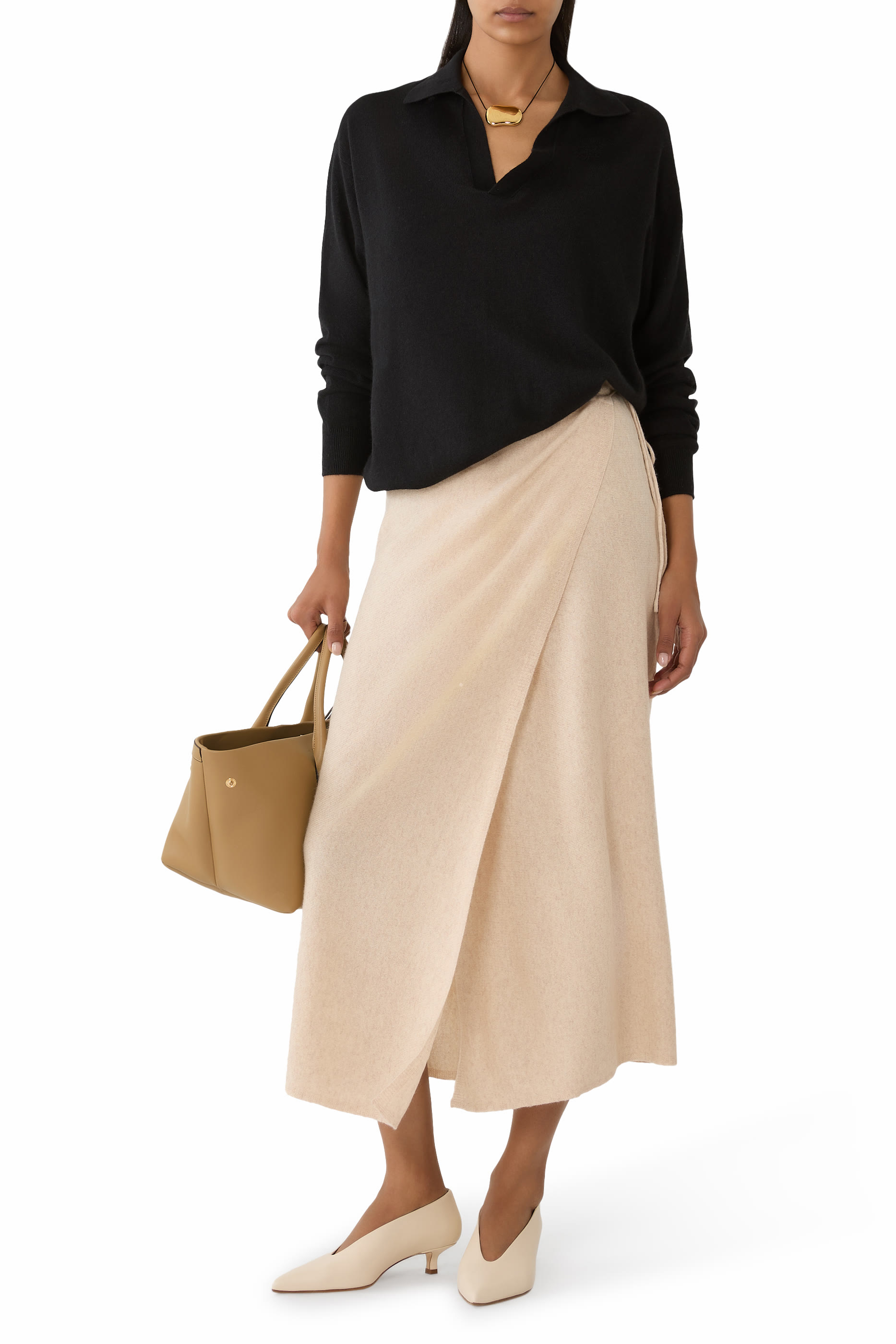 كنزة بولو سكيبر حرير ونسيج كشمير فائق النعومة