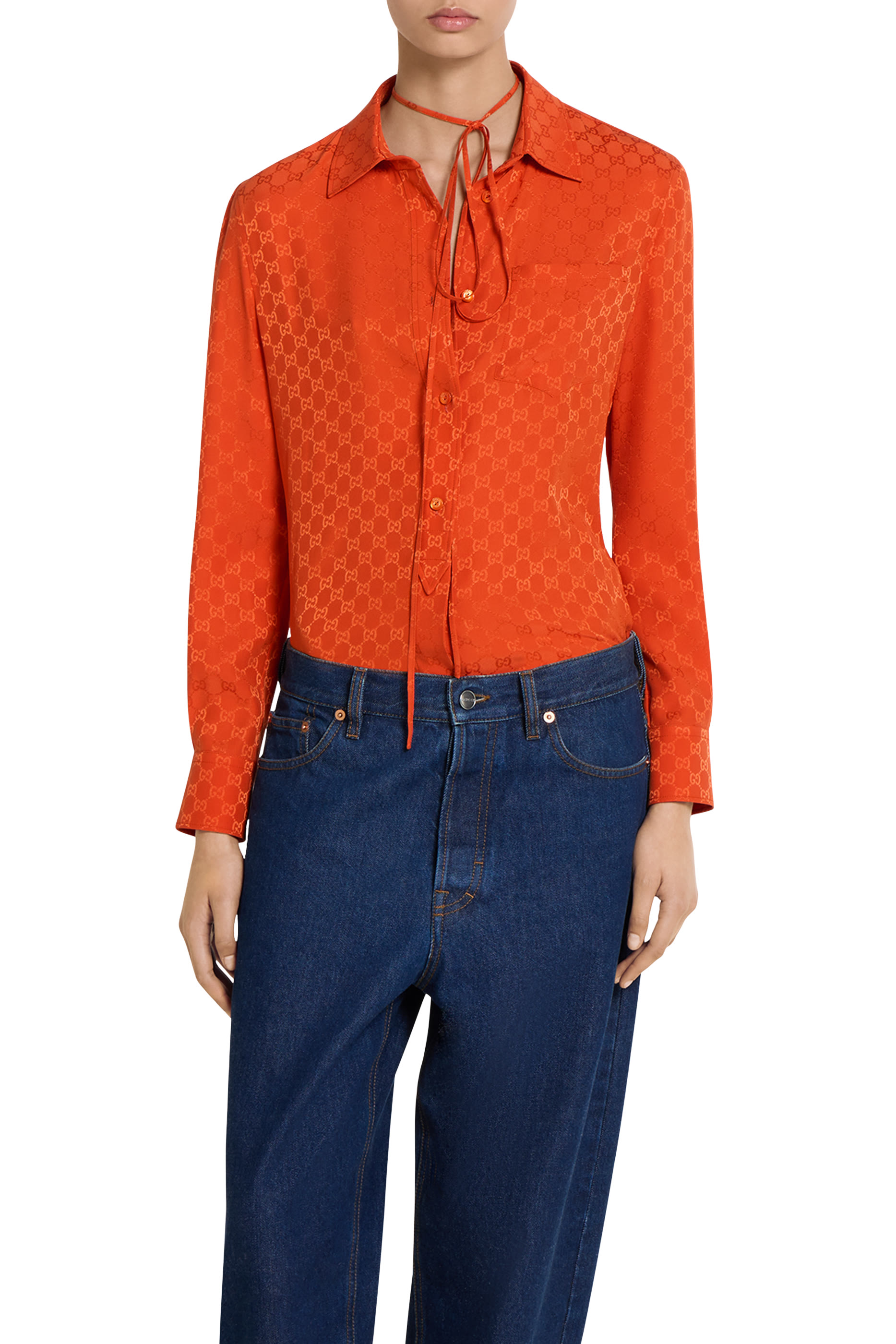 قميص مزبن بشعار الماركة حرير جاكار