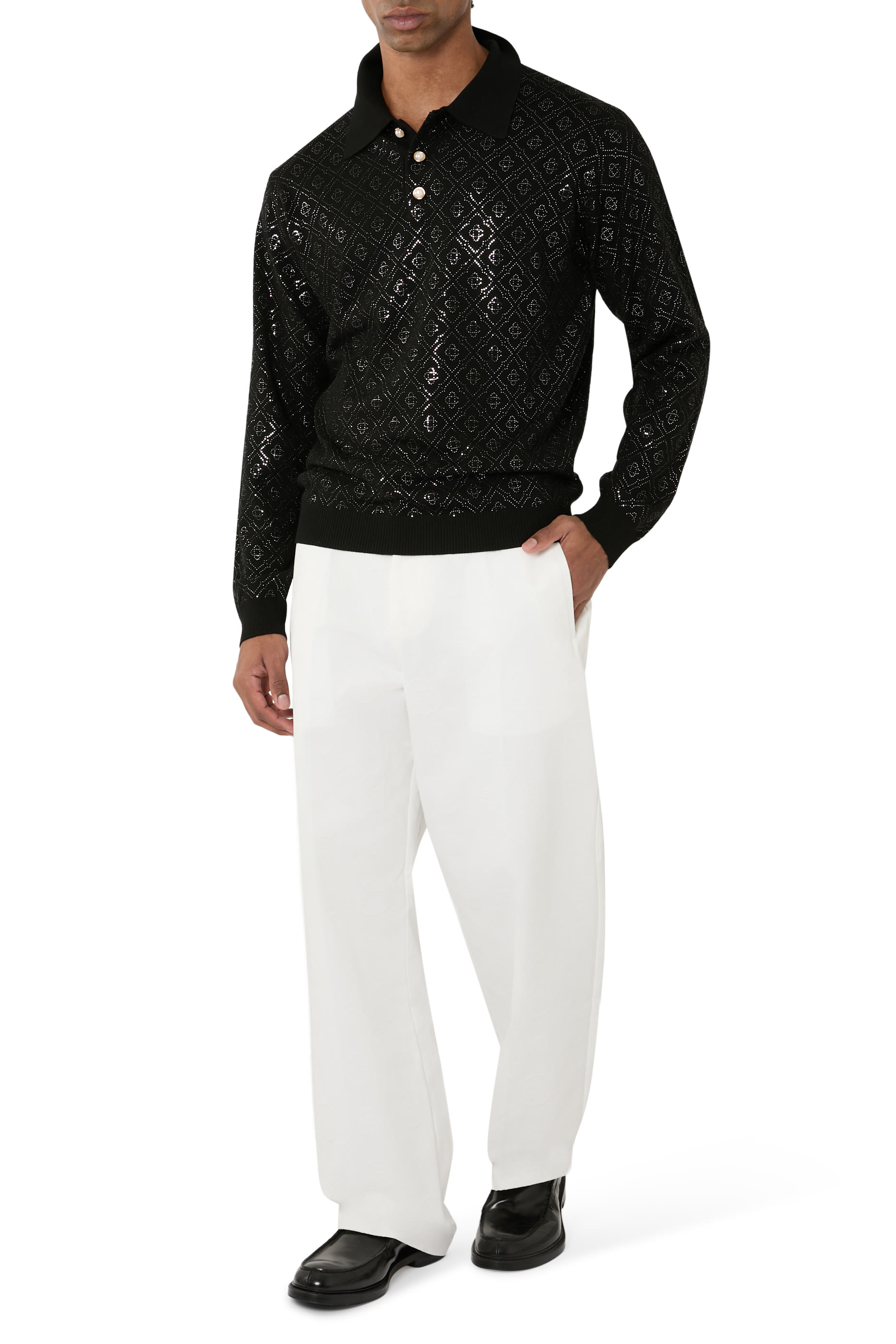 Crystal Monogram Knit Polo Shirt