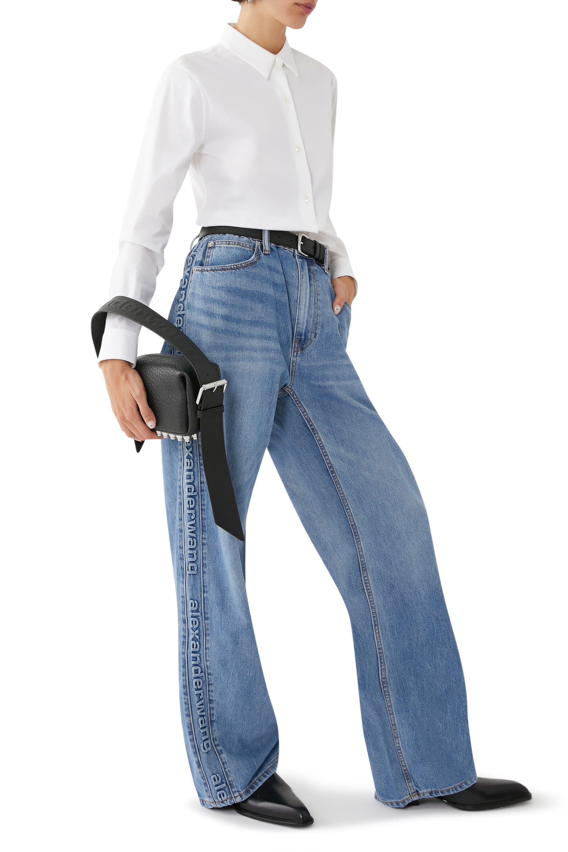 بنطال رياضي بتصميم منفوخ مزين بشعار الماركة دنيم