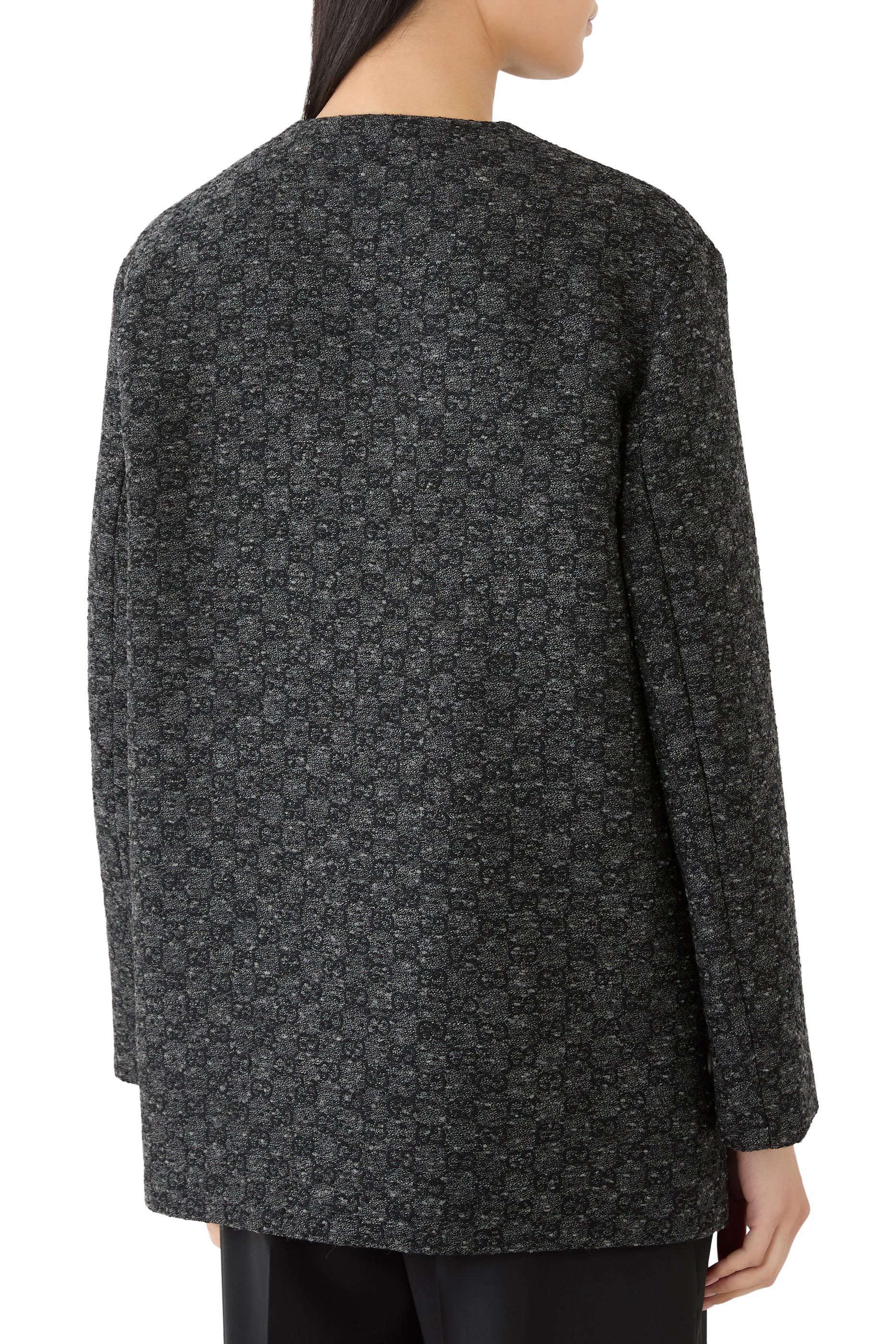 جاكيت صوف تويد بوتوني بنقشة حرفي شعار الماركة 