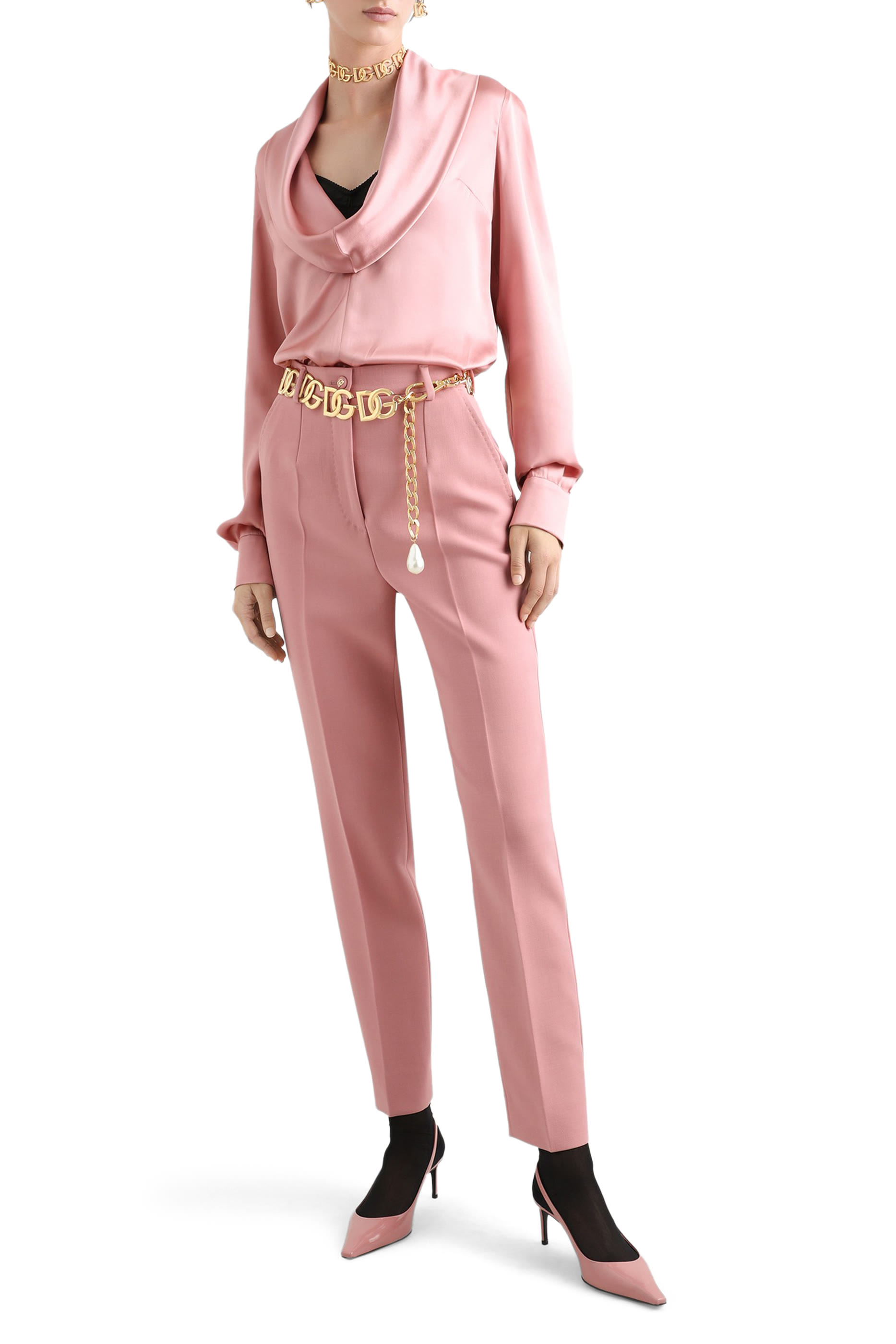 بلوزة بياقة مطوية حرير ستان