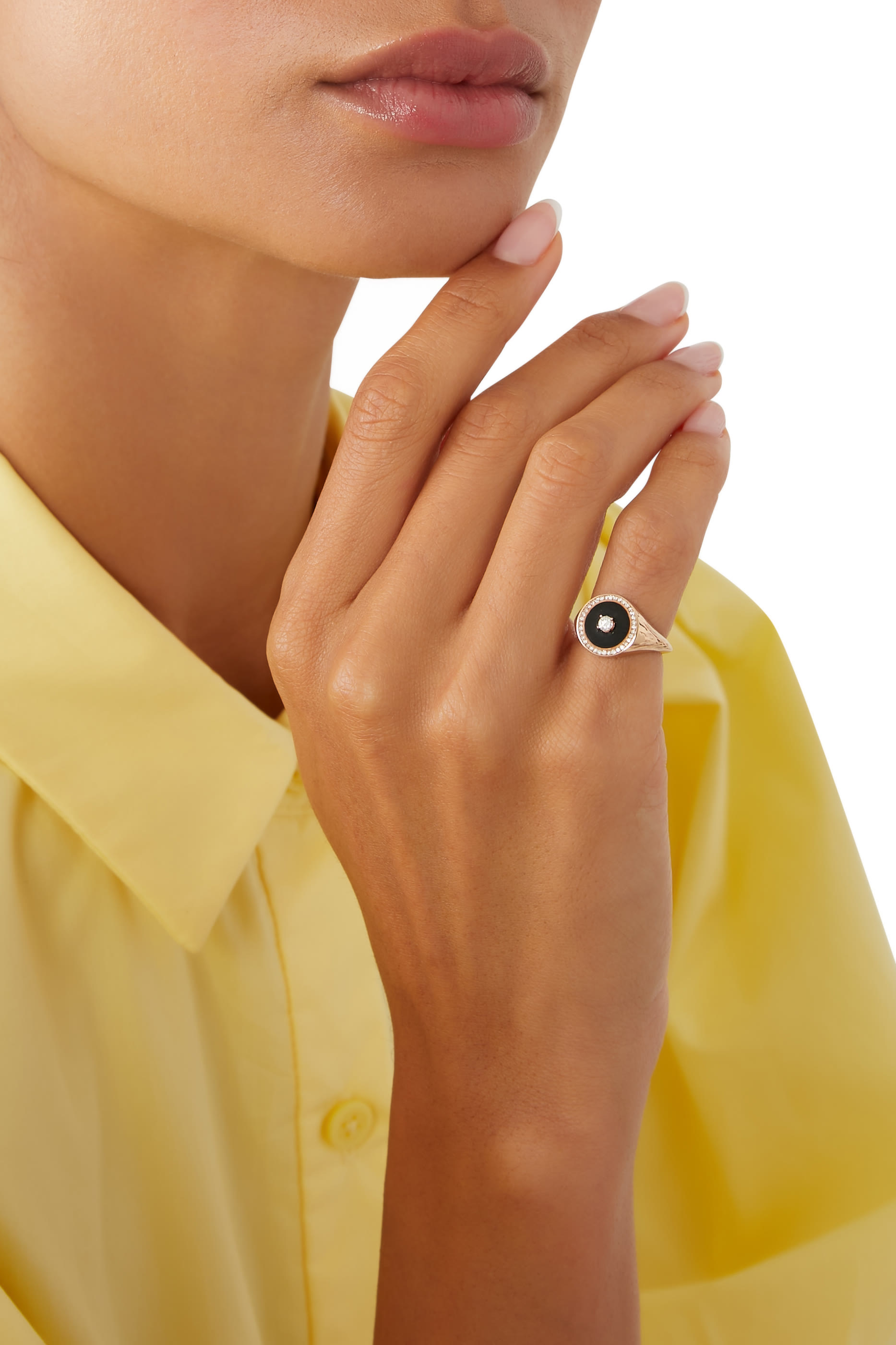 خاتم خنصر فيزي مرصع بالماس ذهب وردي عيار 18